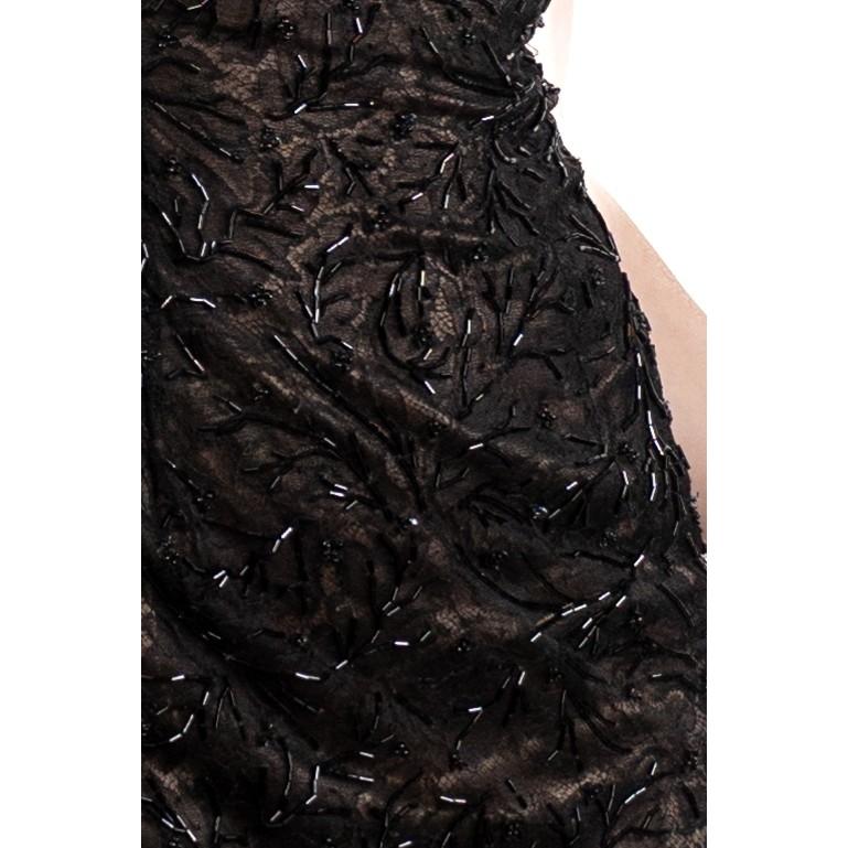 1990S Black Semi-Sheer Silk Beaded Lace Gown For Sale 7