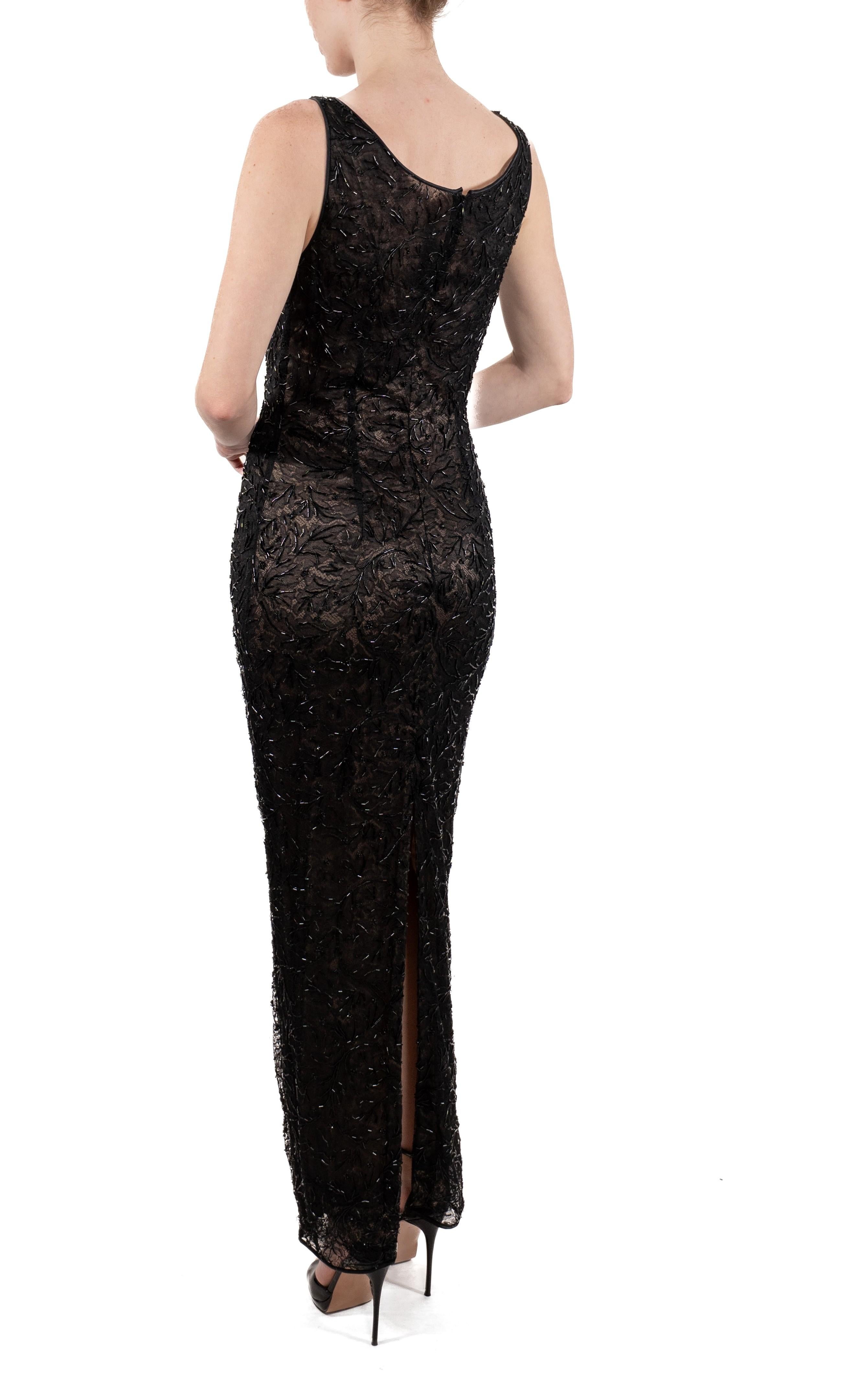 1990S Black Semi-Sheer Silk Beaded Lace Gown For Sale 2