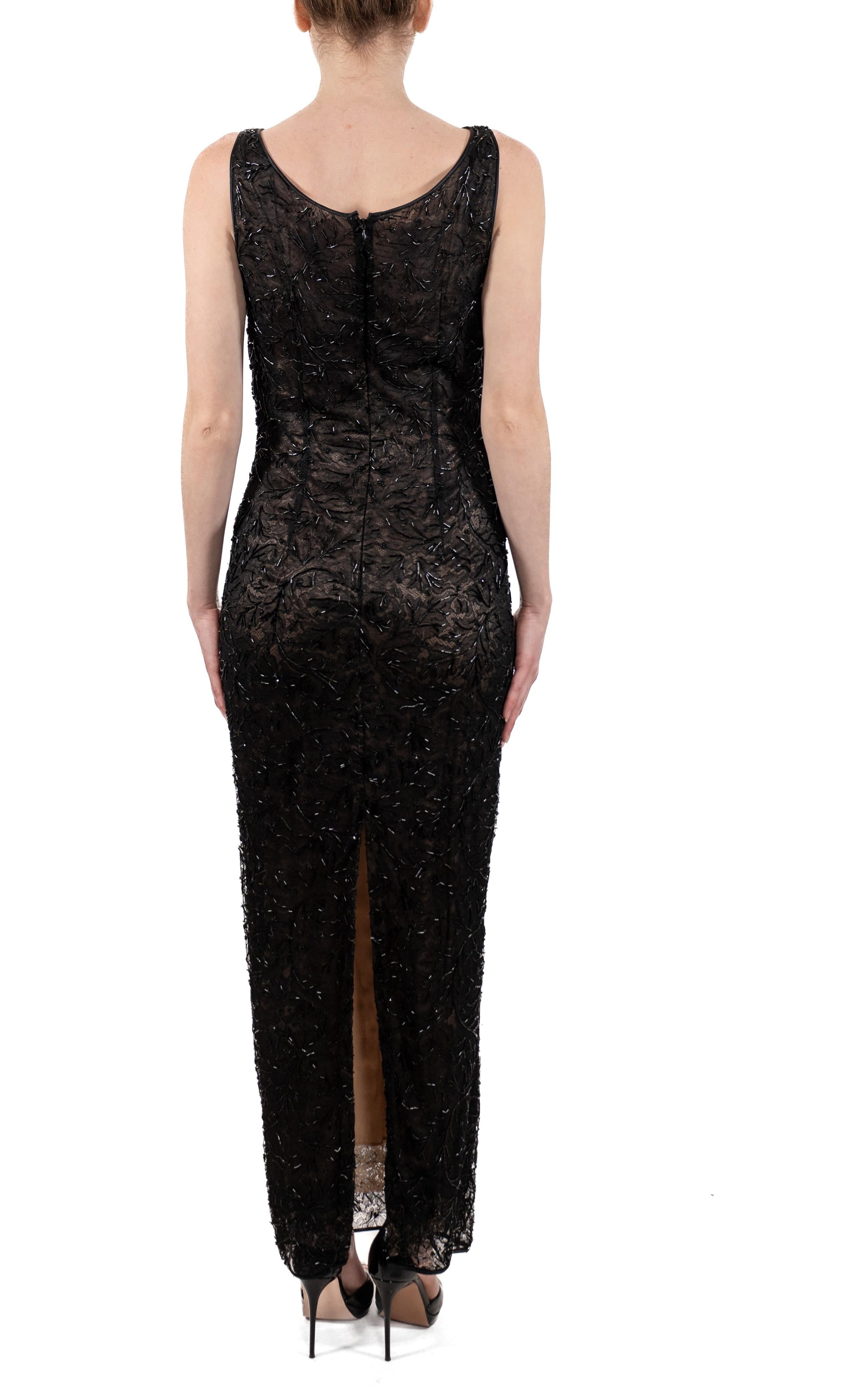 1990S Black Semi-Sheer Silk Beaded Lace Gown For Sale 3