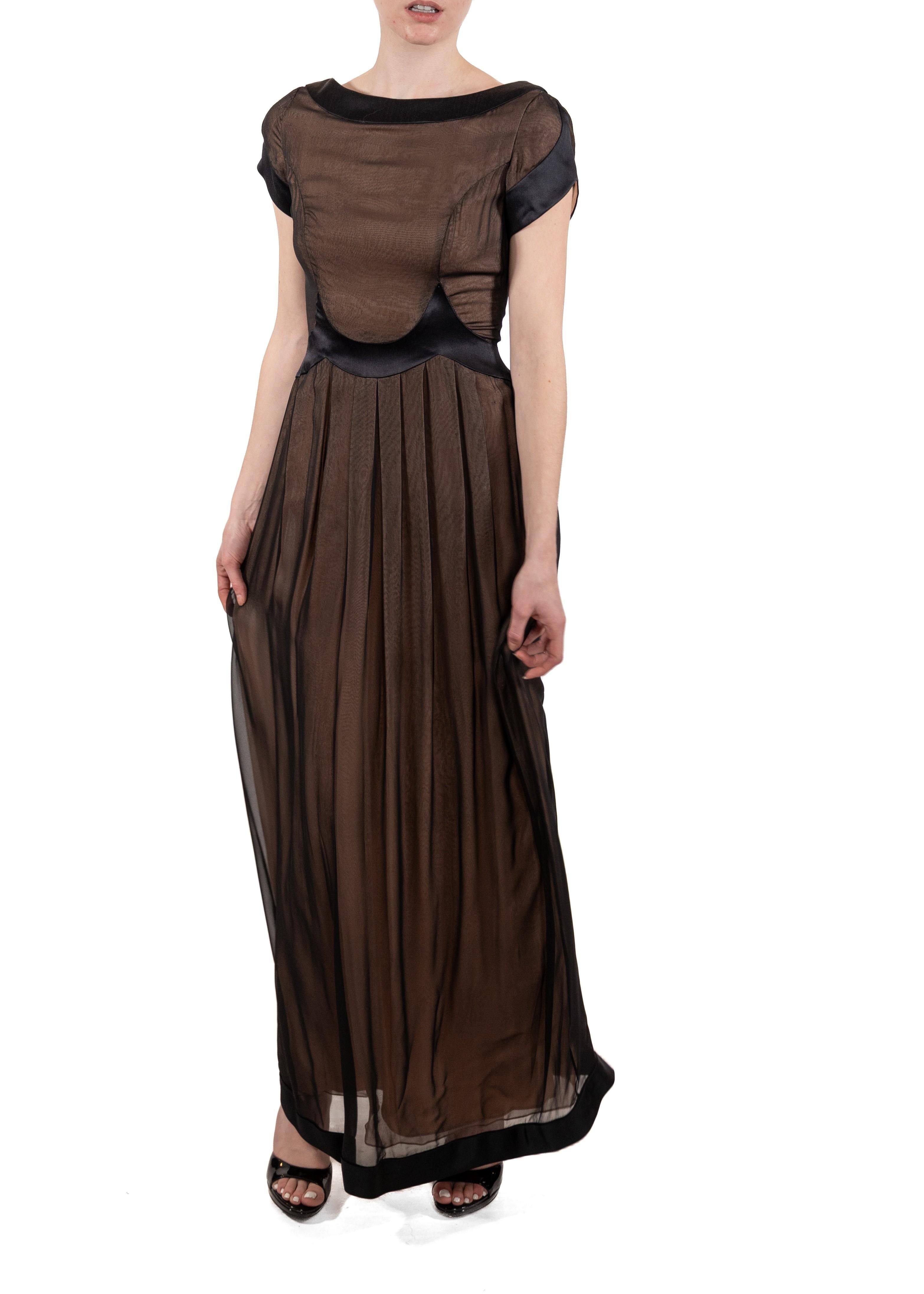 This gown retains no label, however the amount of hand-finishing points to Haute Couture or custom made quality, fully lined in silk. 1990S Black Semi-Sheer Silk Chiffon & Satin 1940S Style Gown 