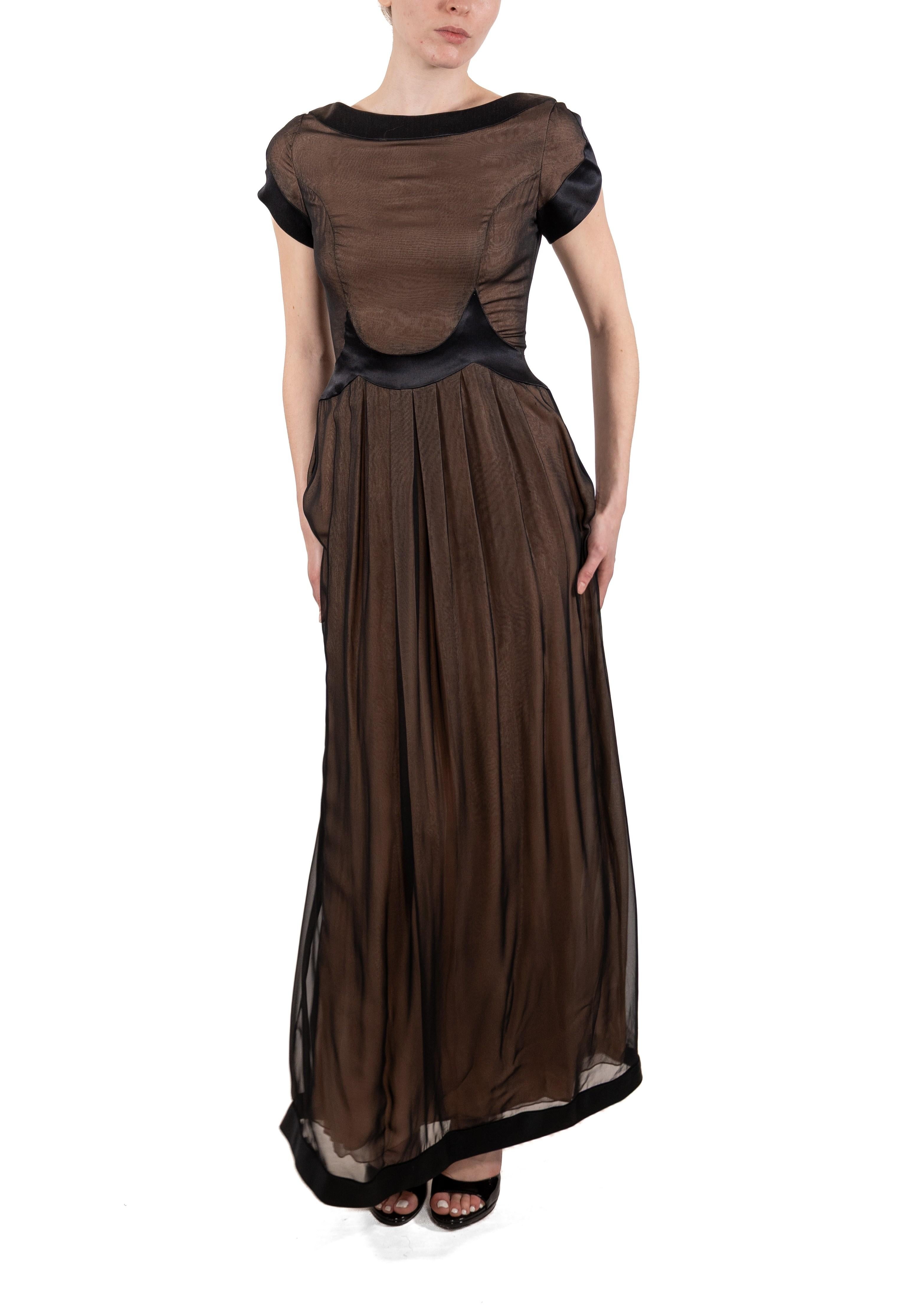 1990S Black Semi-Sheer Silk Chiffon & Satin 1940S Style Gown In Good Condition For Sale In New York, NY