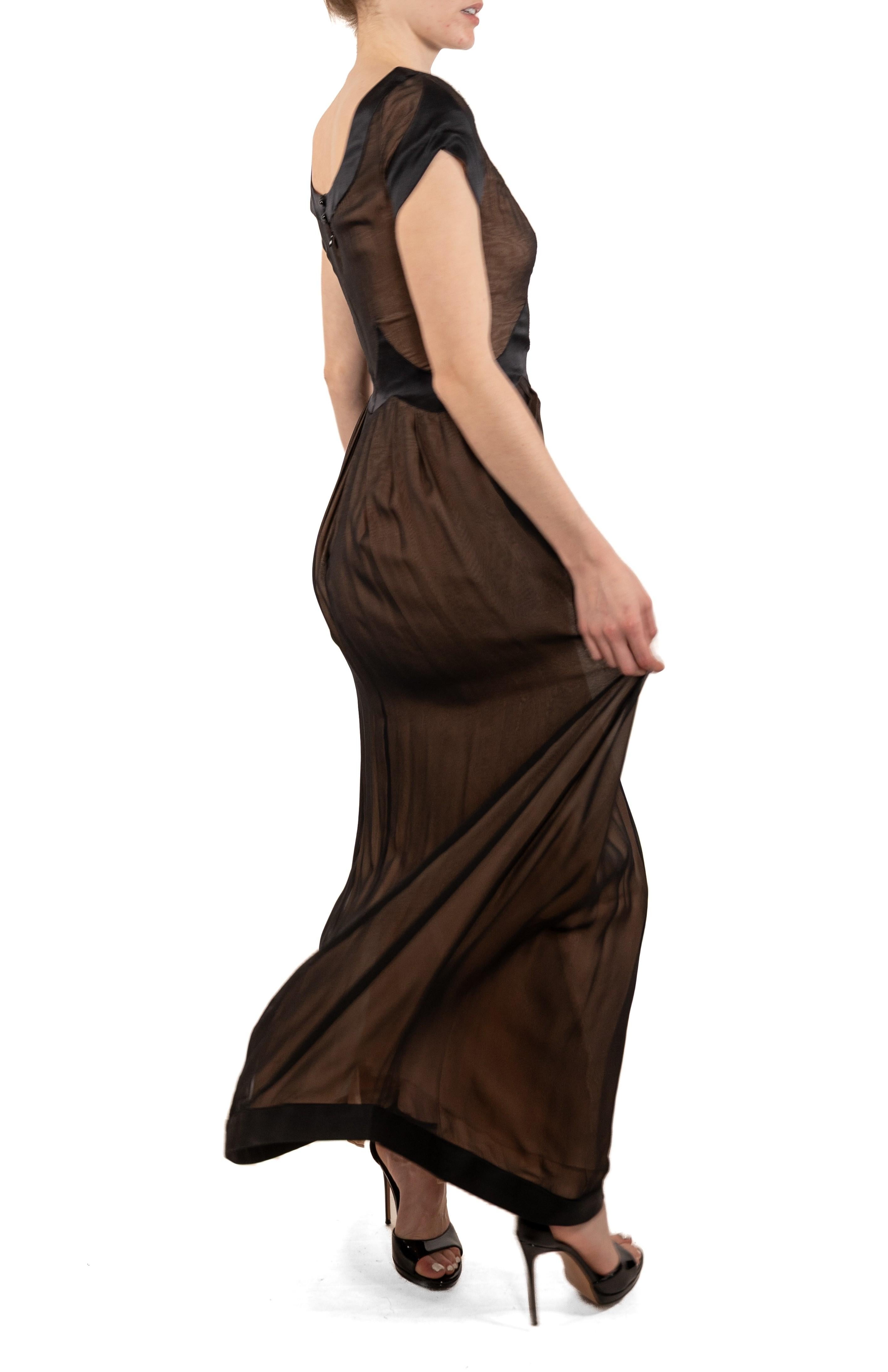 Women's 1990S Black Semi-Sheer Silk Chiffon & Satin 1940S Style Gown For Sale