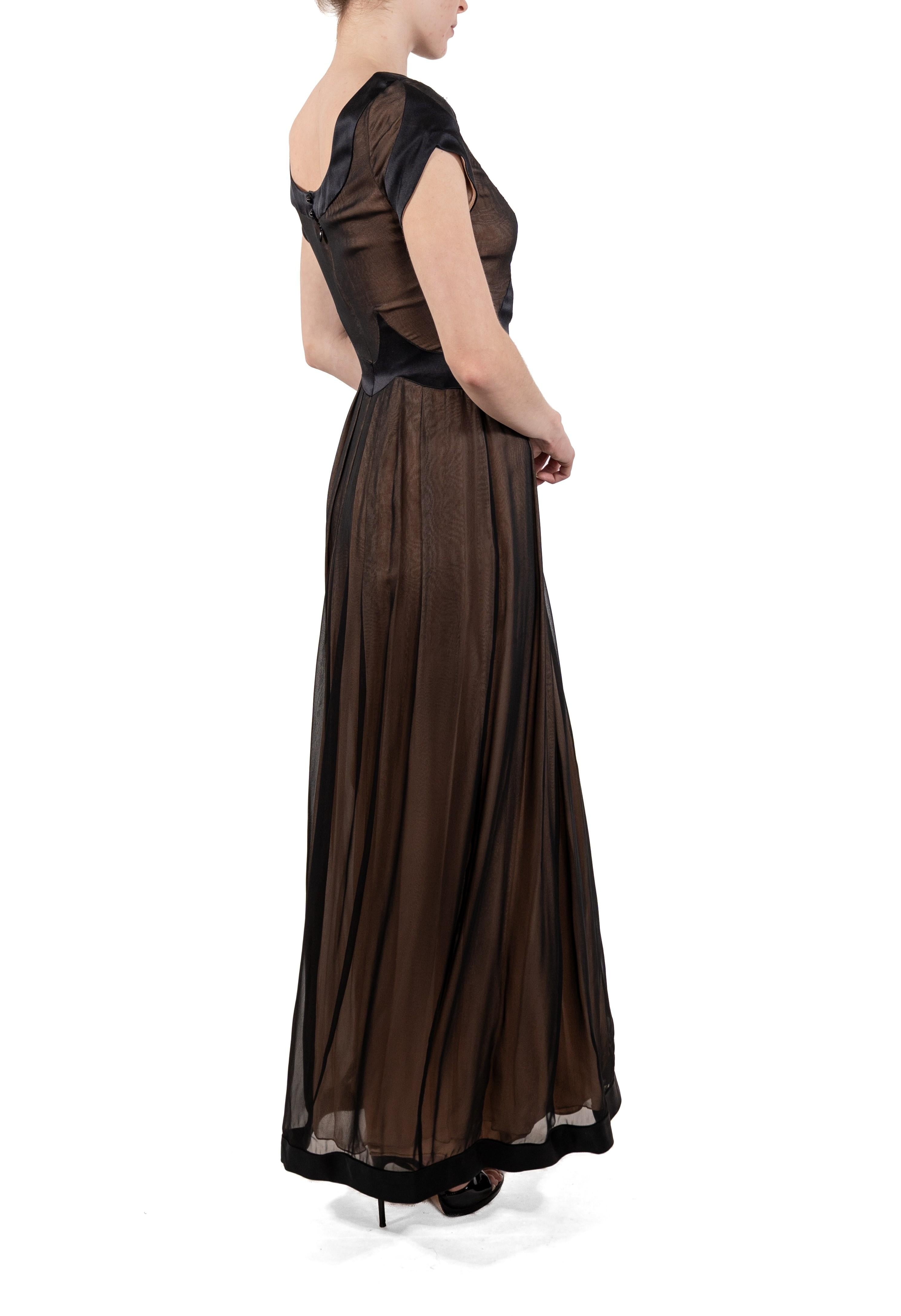 1990S Black Semi-Sheer Silk Chiffon & Satin 1940S Style Gown For Sale 1