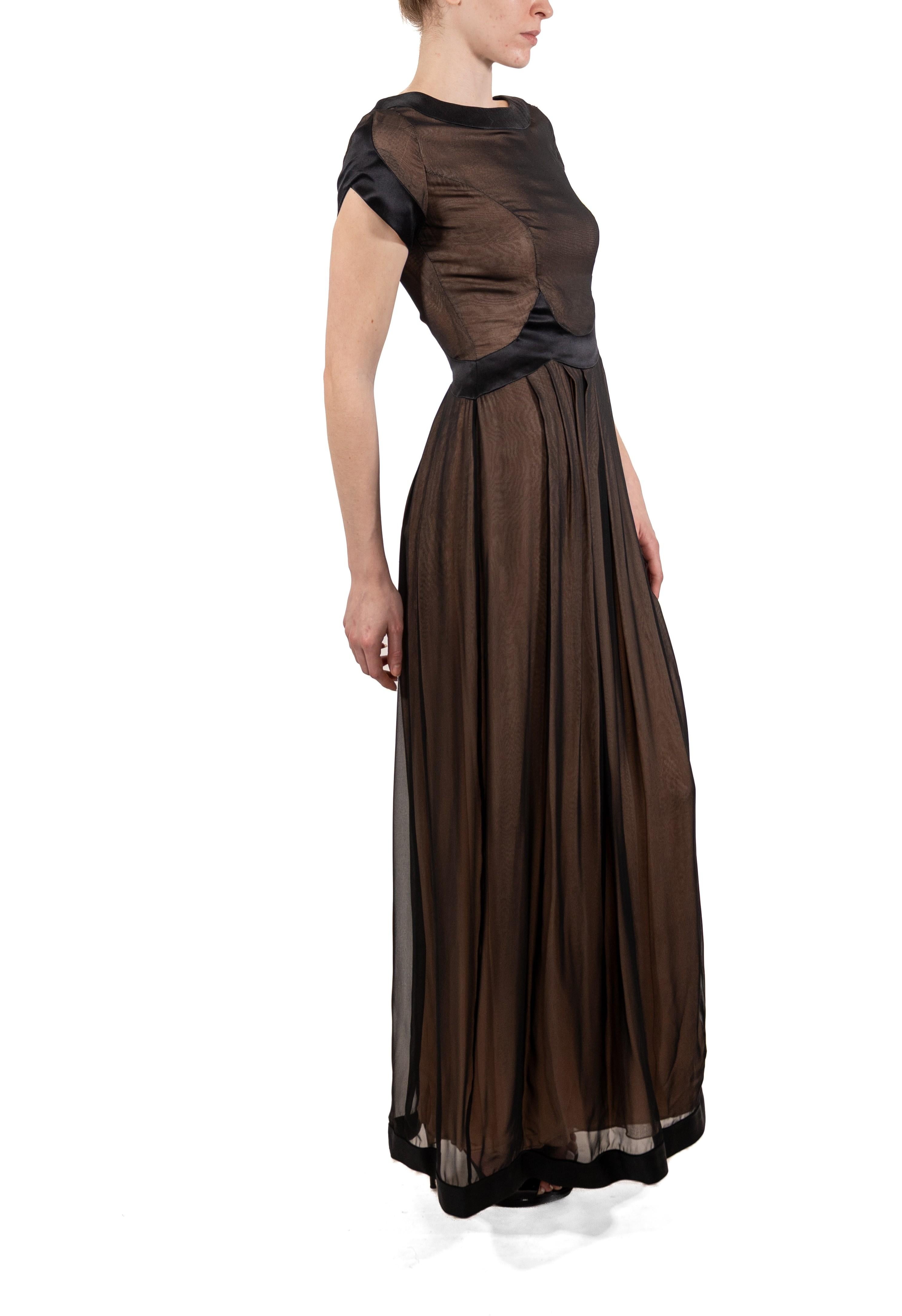 1990S Black Semi-Sheer Silk Chiffon & Satin 1940S Style Gown For Sale 2