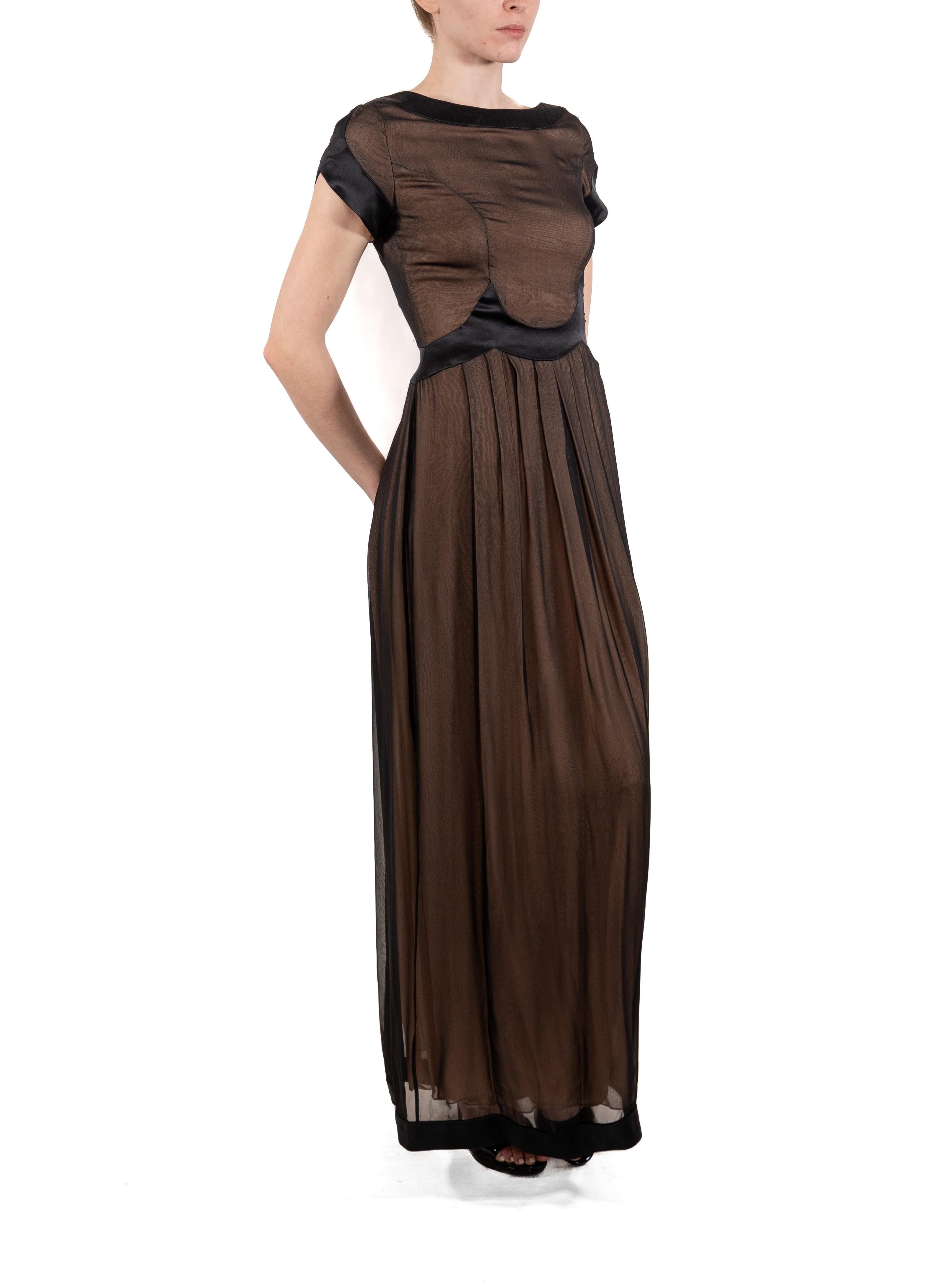 1990S Black Semi-Sheer Silk Chiffon & Satin 1940S Style Gown For Sale 3
