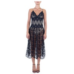 1990S Black Sheer Poly/Rayon Lace Dress