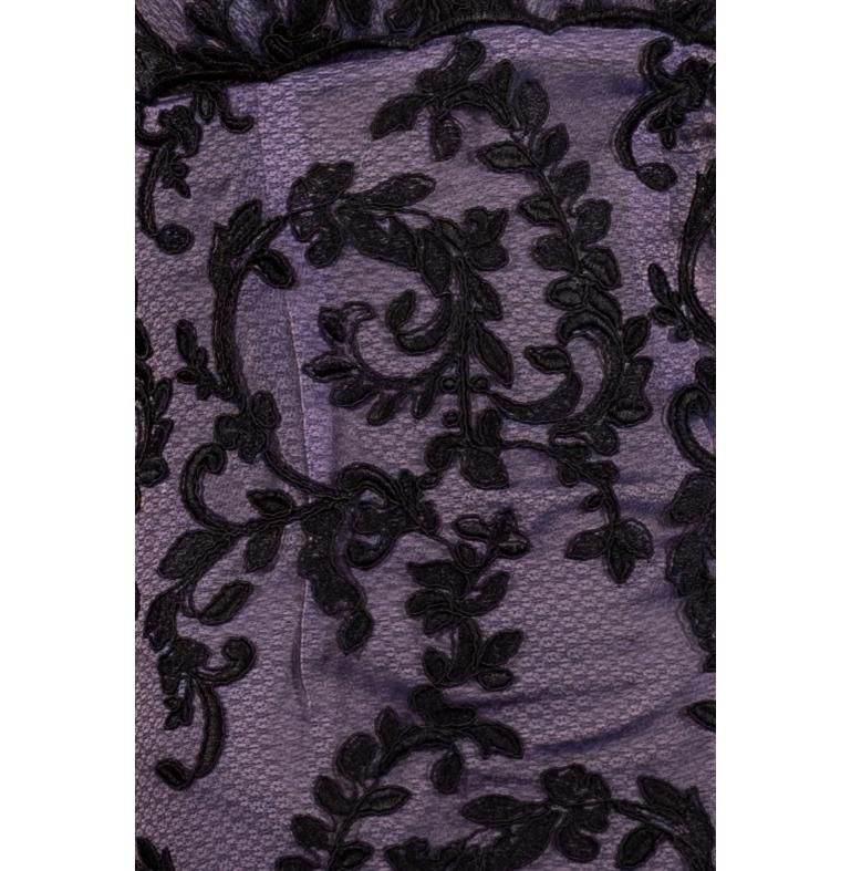 1990S Black Silk Blend Chantilly Lace Gown With Lavender Underlayer For Sale 6