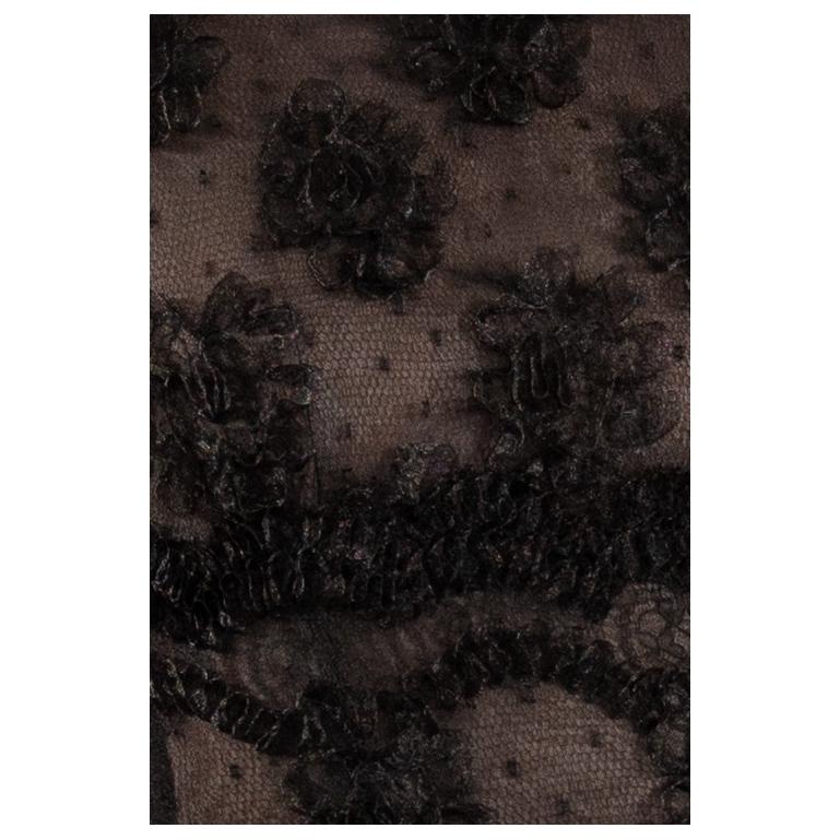 1990S Black Silk Chantilly Lace Short Sleeved Gown With Ribbon Flowers For Sale 6
