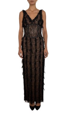 1990S Black Silk Charmeuse & French Chantilly Lace Gown