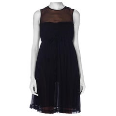 1990S Black Silk Chiffon Sheer Pleated Dress