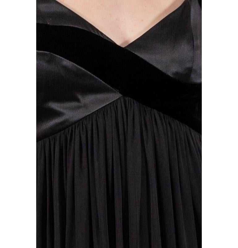 1990S Black Silk Chiffon & Velvet Asymmetrical Empire-Waist Gown For Sale 6