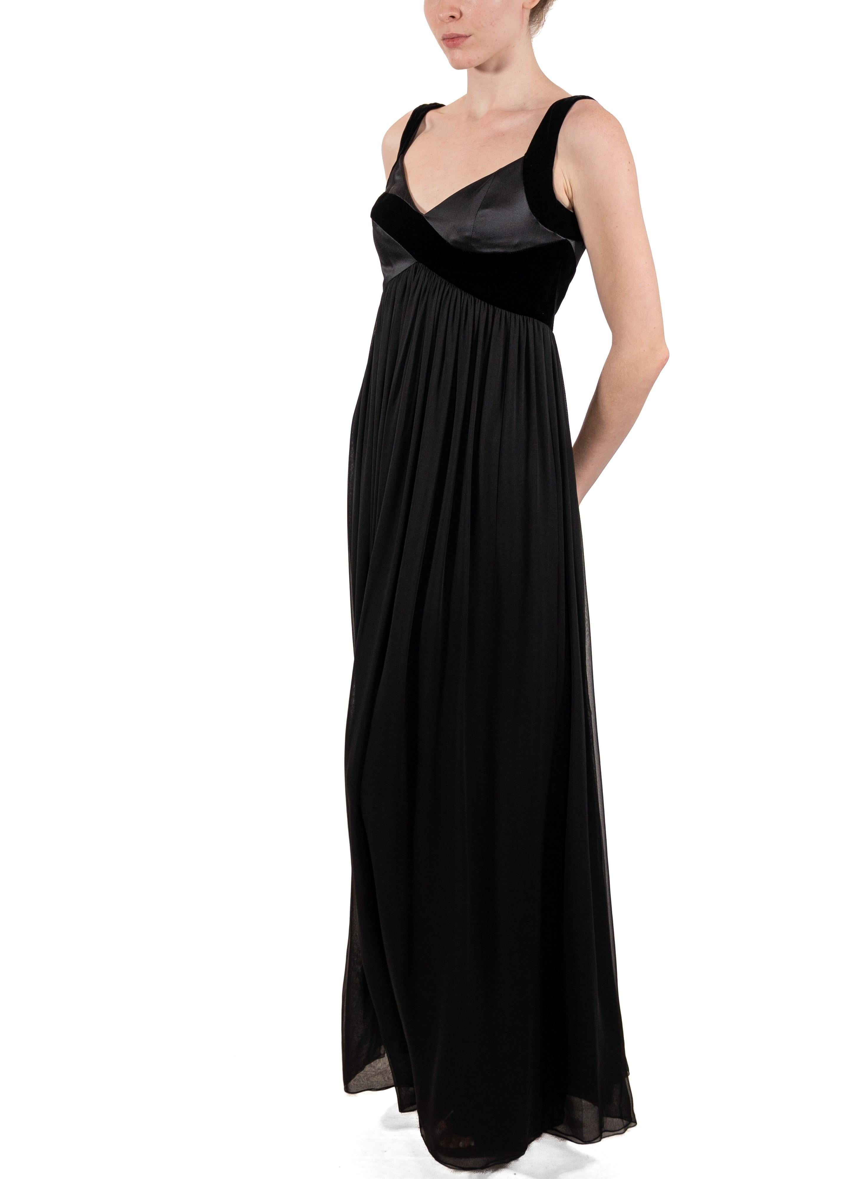 Women's 1990S Black Silk Chiffon & Velvet Asymmetrical Empire-Waist Gown For Sale