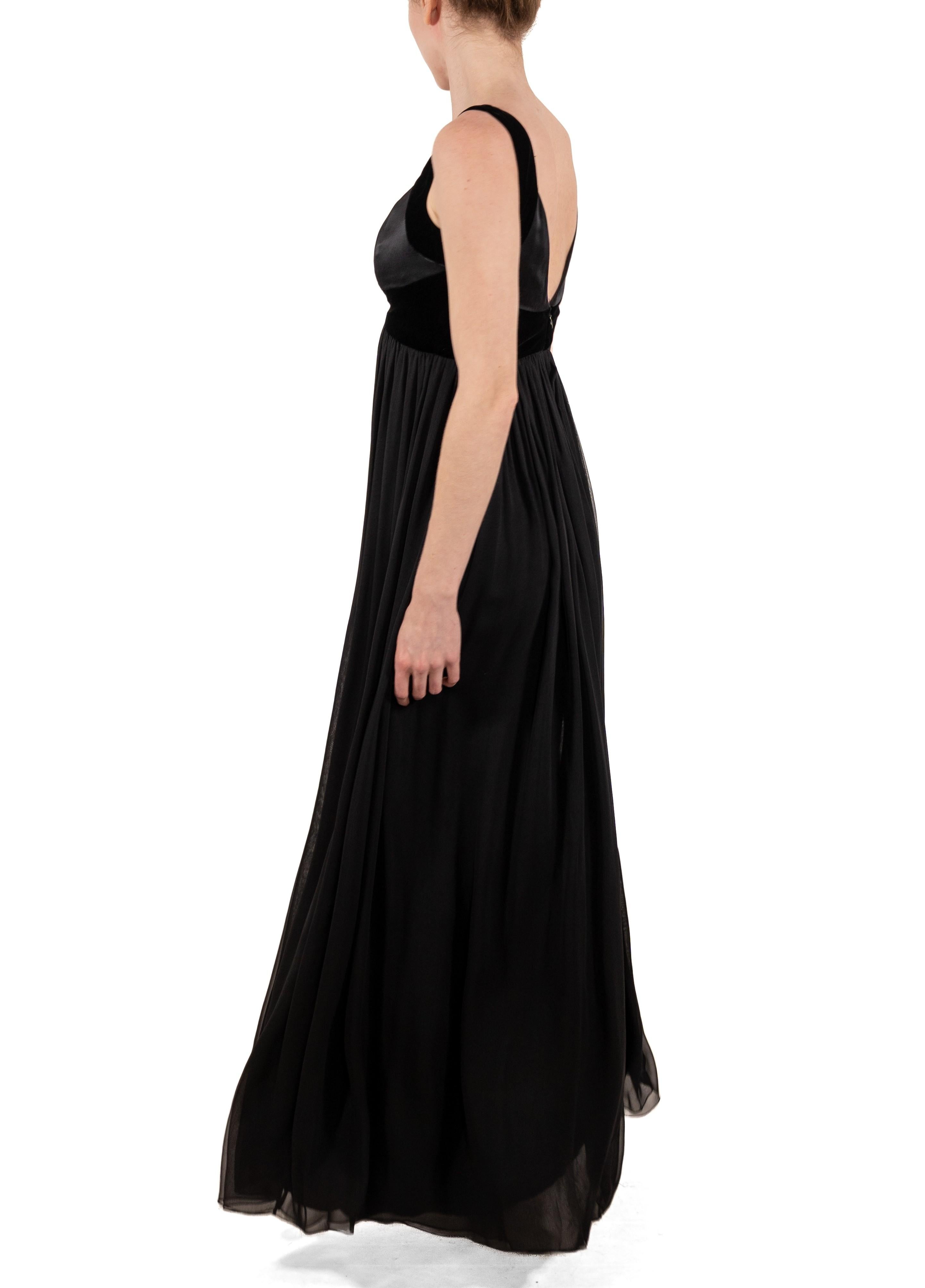 1990S Black Silk Chiffon & Velvet Asymmetrical Empire-Waist Gown For Sale 1