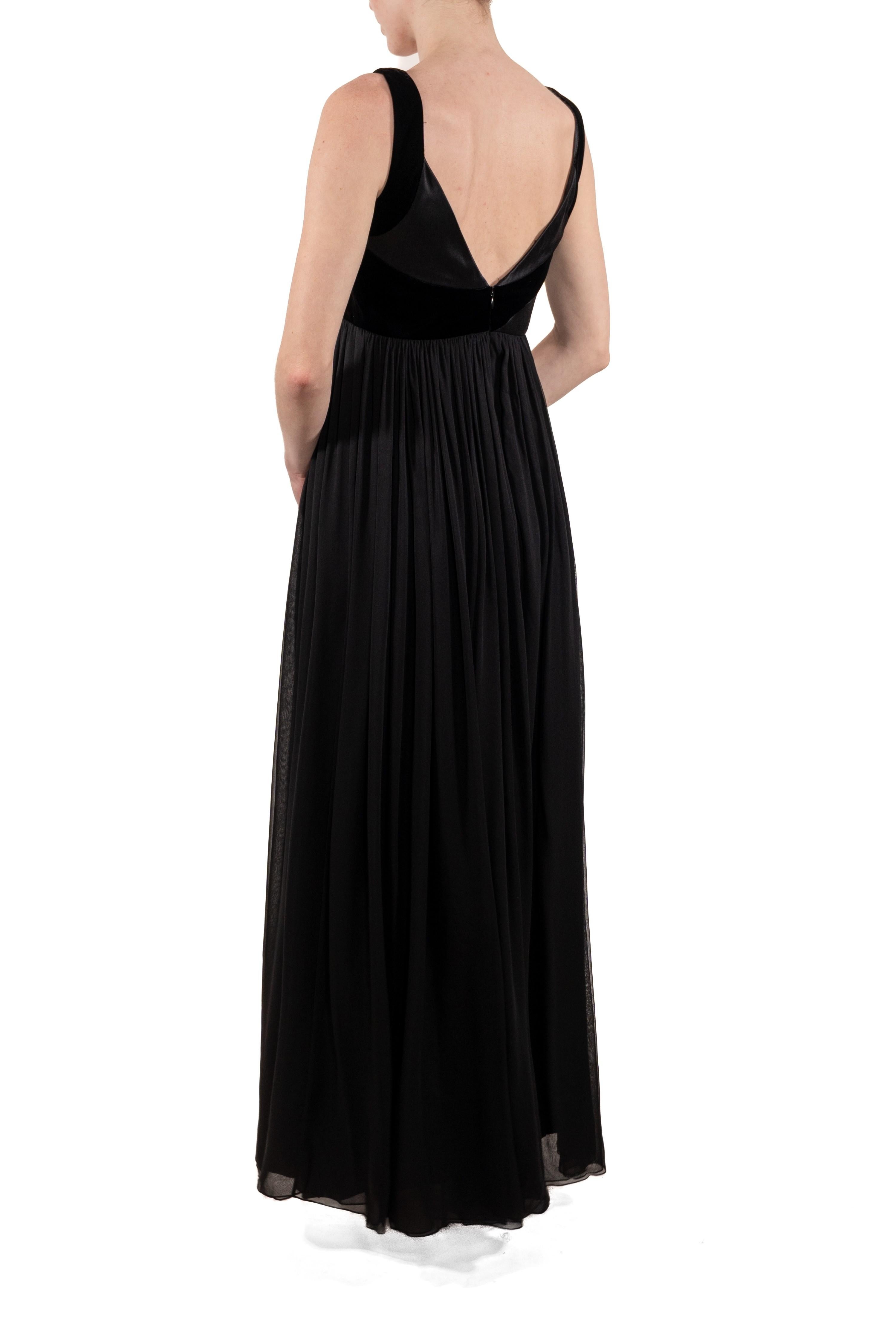 1990S Black Silk Chiffon & Velvet Asymmetrical Empire-Waist Gown For Sale 2