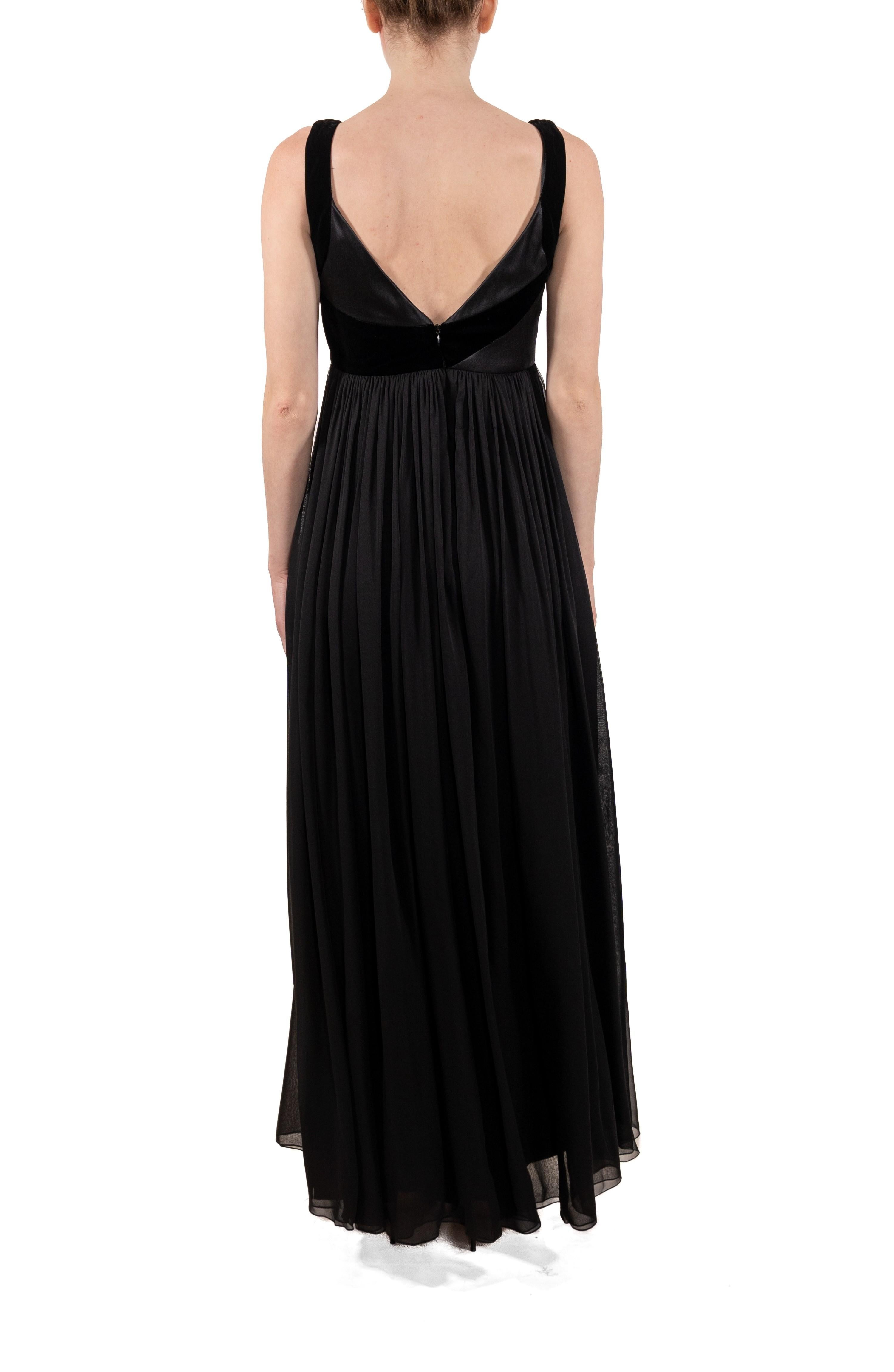 1990S Black Silk Chiffon & Velvet Asymmetrical Empire-Waist Gown For Sale 3