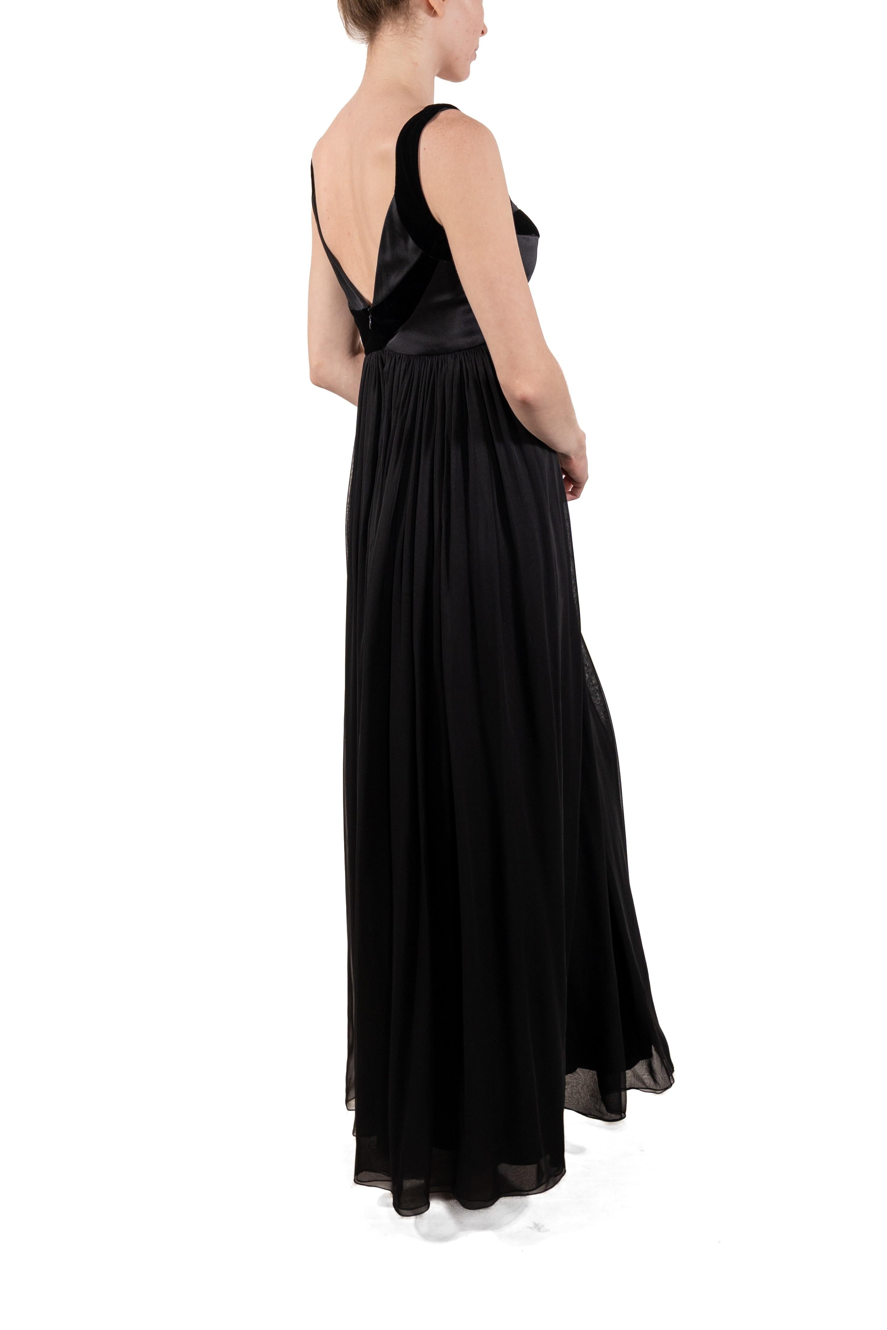 1990S Black Silk Chiffon & Velvet Asymmetrical Empire-Waist Gown For Sale 4