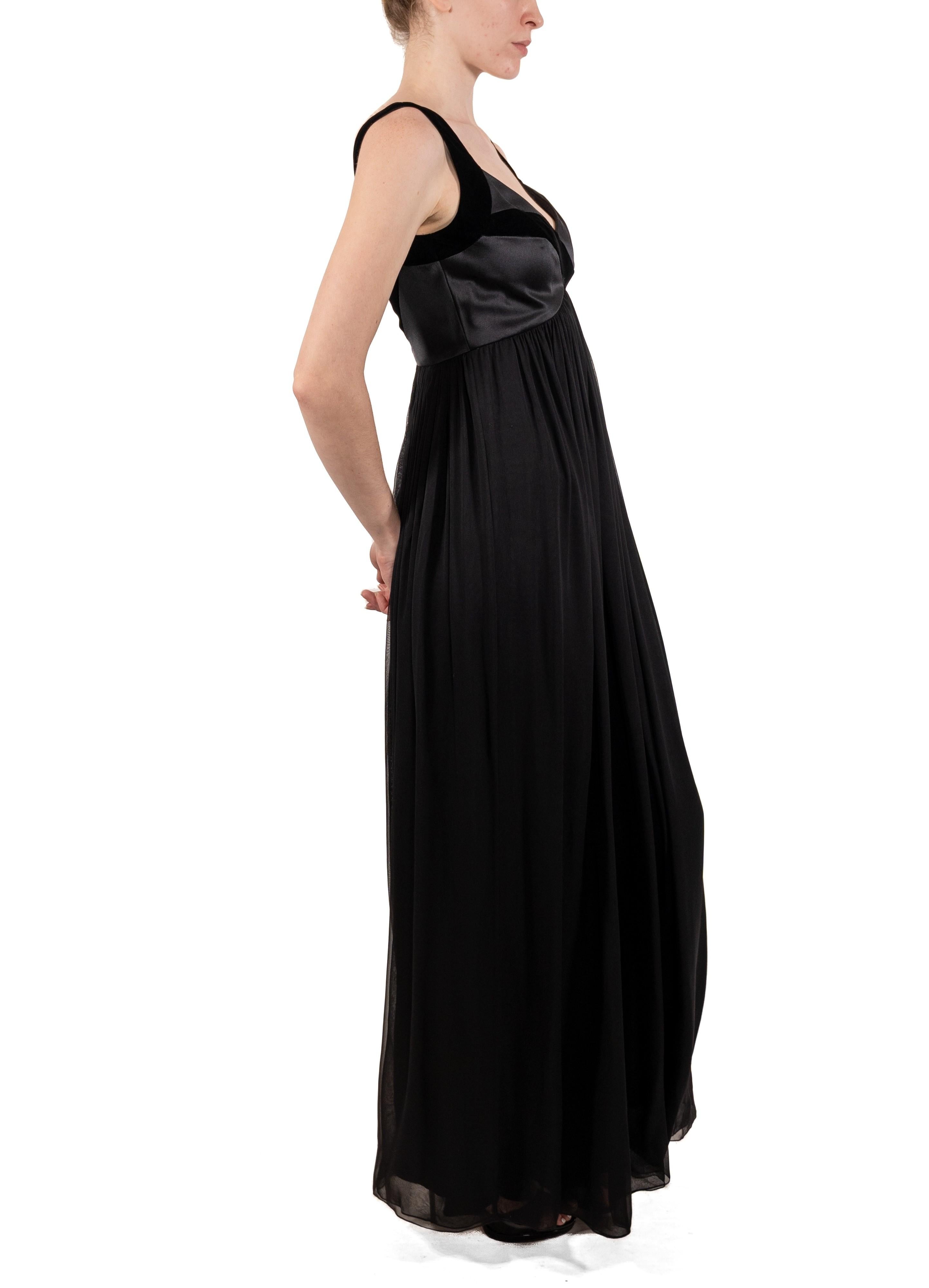 1990S Black Silk Chiffon & Velvet Asymmetrical Empire-Waist Gown For Sale 5