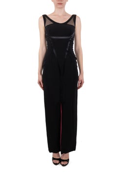 1990S Black Silk Faille Deco Seamed Gown Lined In Hot Pink Satin