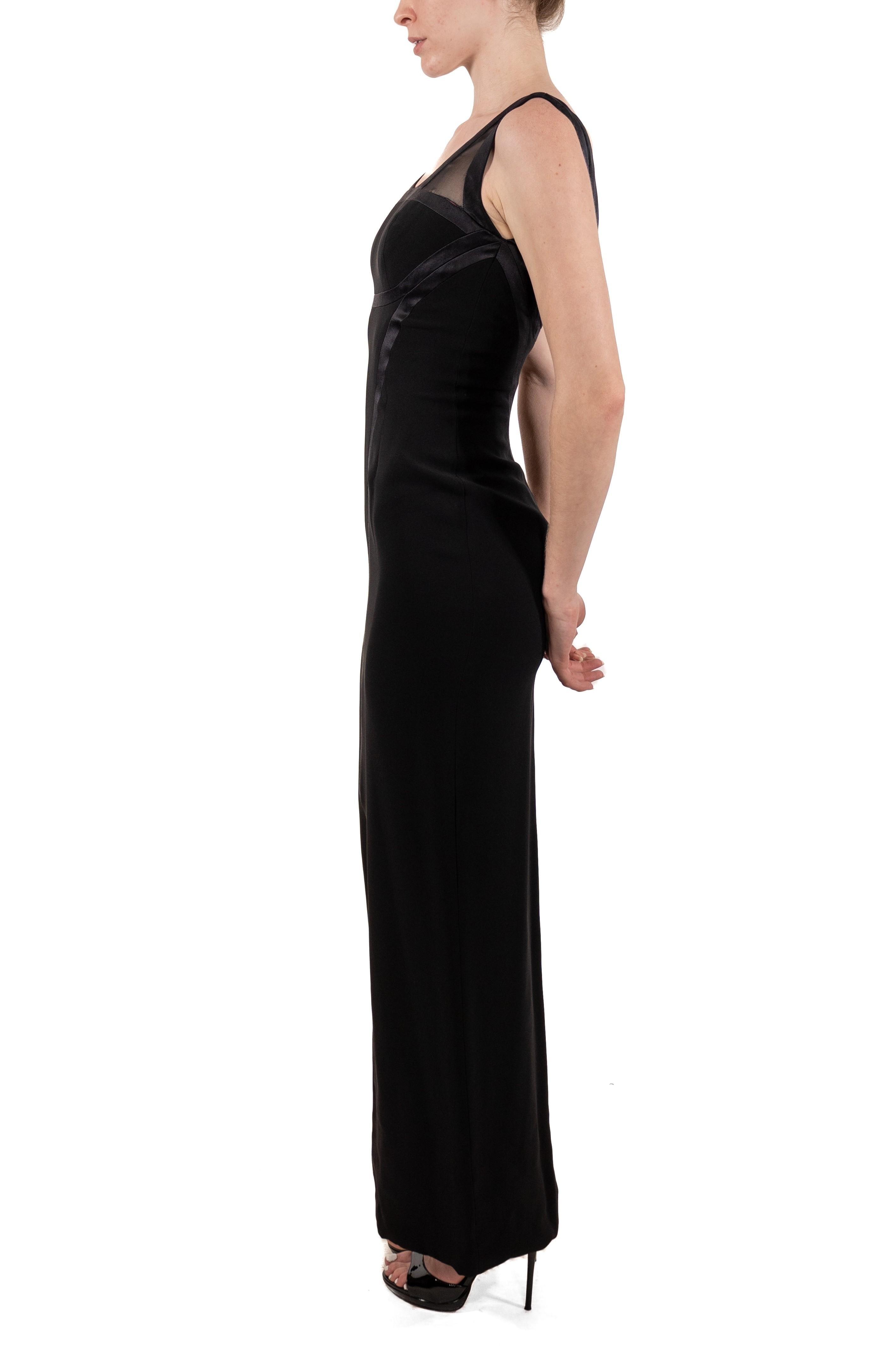 Women's 1990S Black Silk Faille Deco Seamed Gown Lined In Hot Pink Satin For Sale