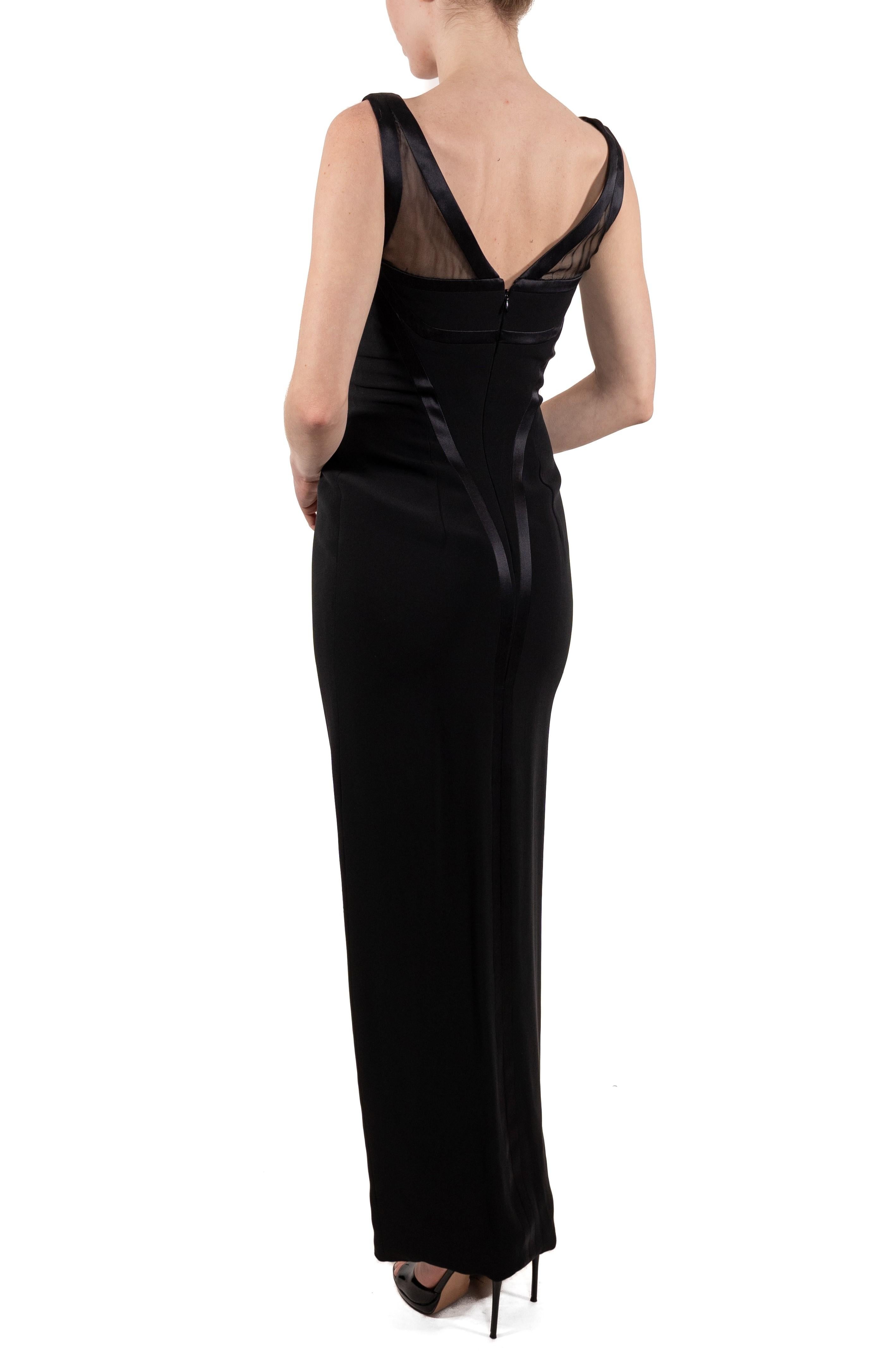 1990S Black Silk Faille Deco Seamed Gown Lined In Hot Pink Satin For Sale 1