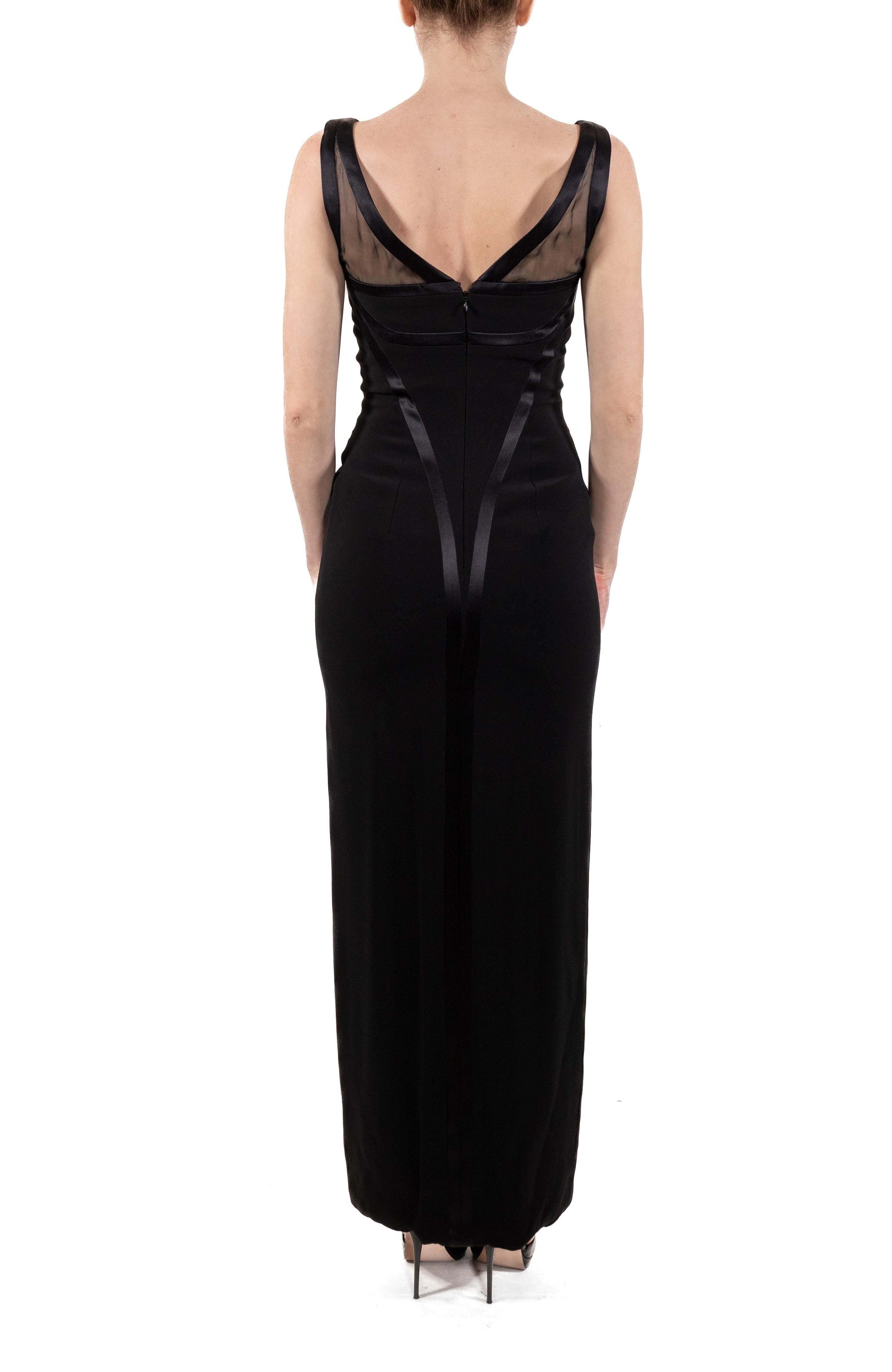 1990S Black Silk Faille Deco Seamed Gown Lined In Hot Pink Satin For Sale 2