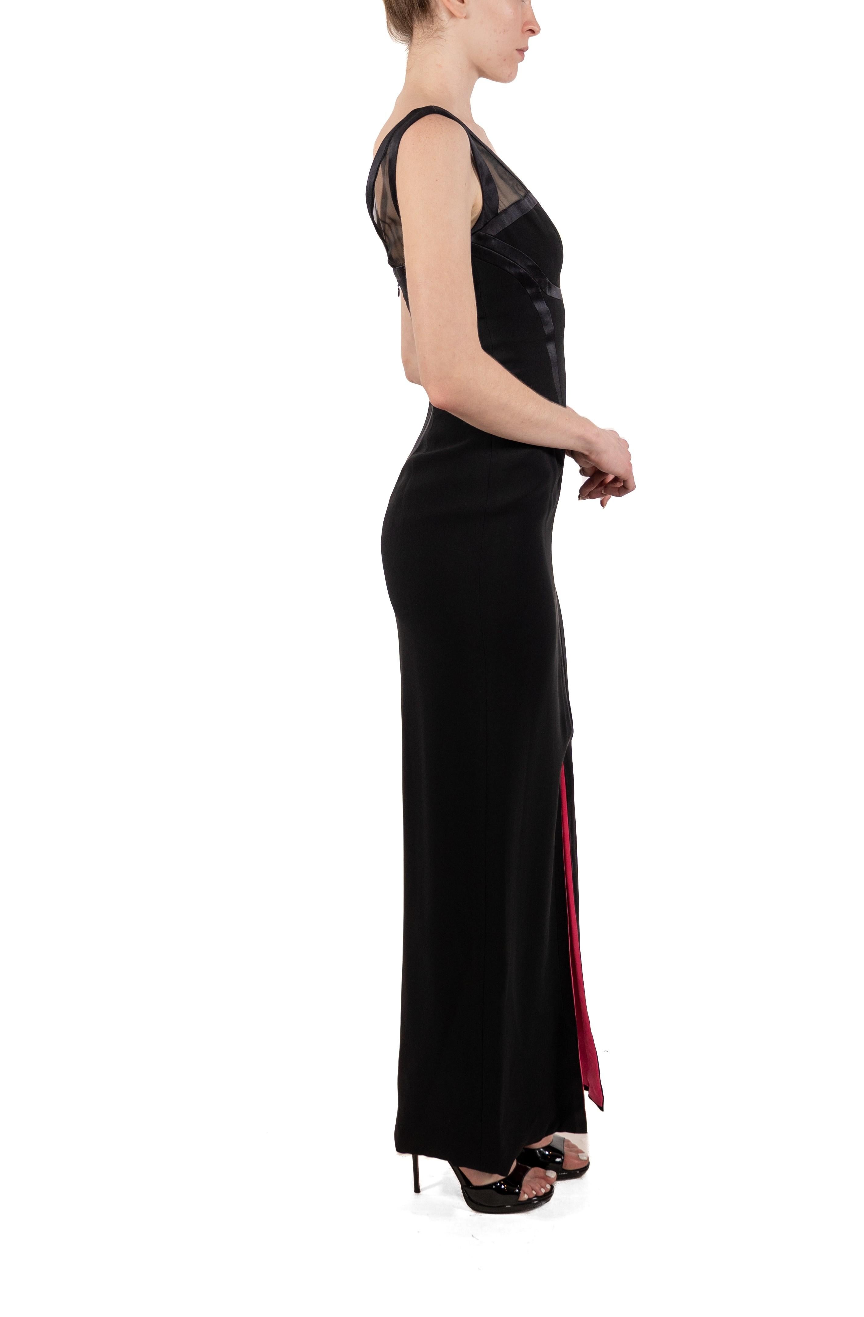 1990S Black Silk Faille Deco Seamed Gown Lined In Hot Pink Satin For Sale 3