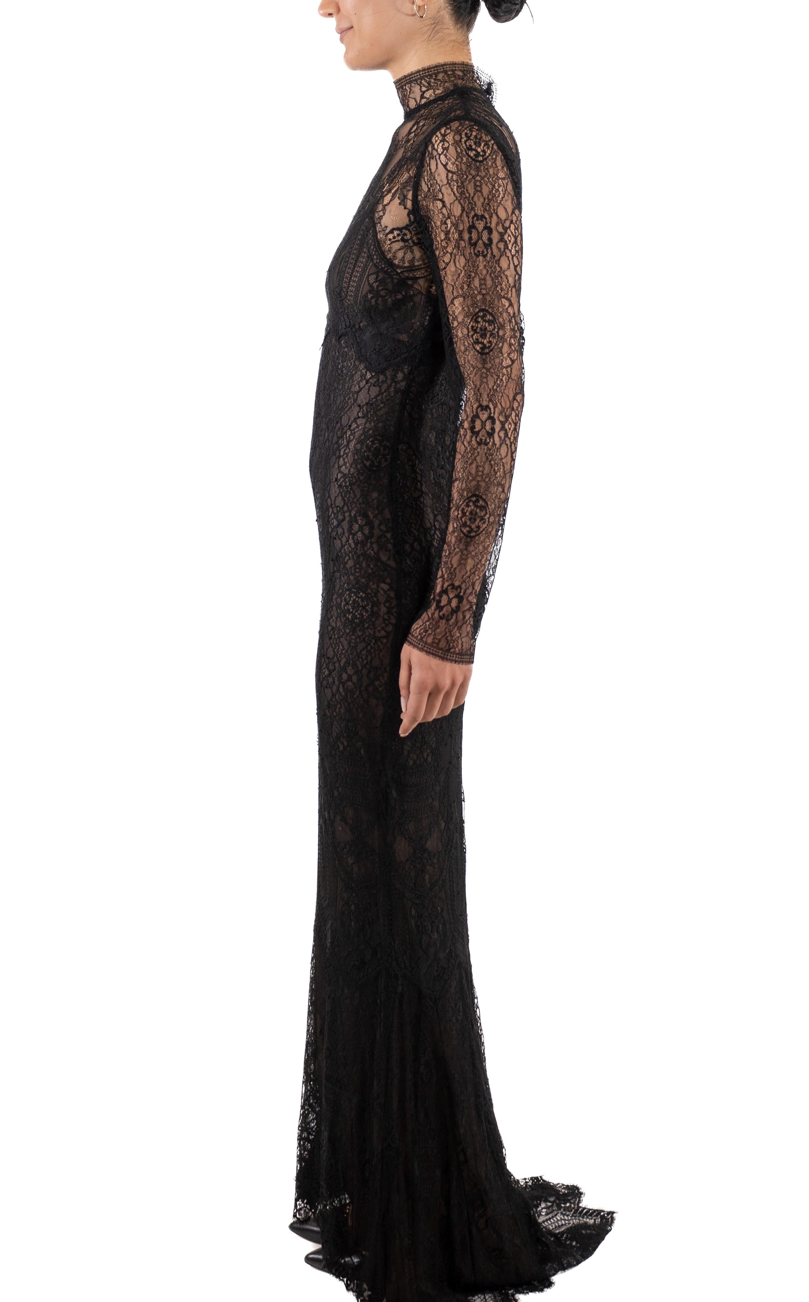 1990S Black Silk Lace Gown In Good Condition For Sale In New York, NY