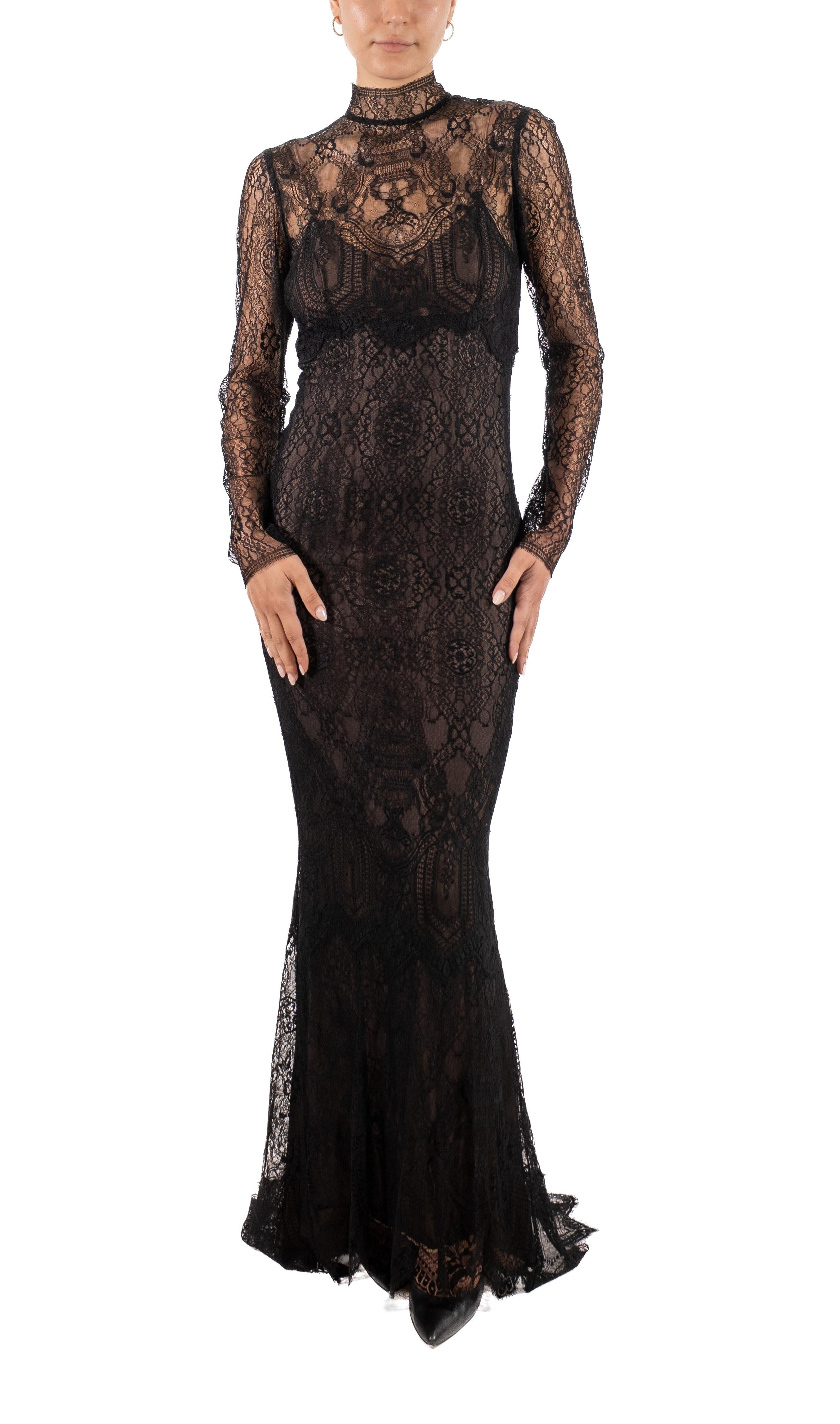 1990S Black Silk Lace Gown For Sale 2