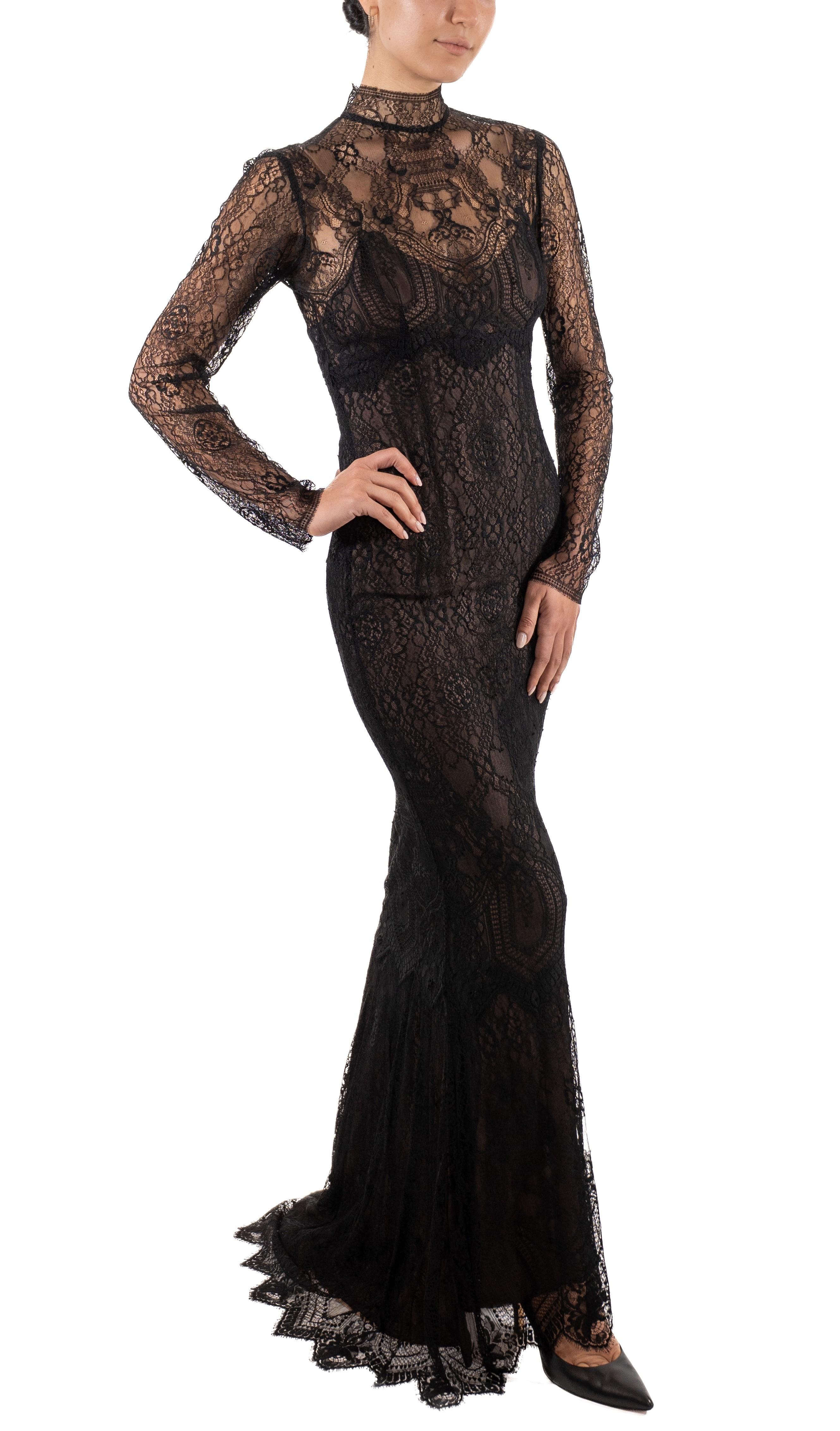 1990S Black Silk Lace Gown For Sale 6