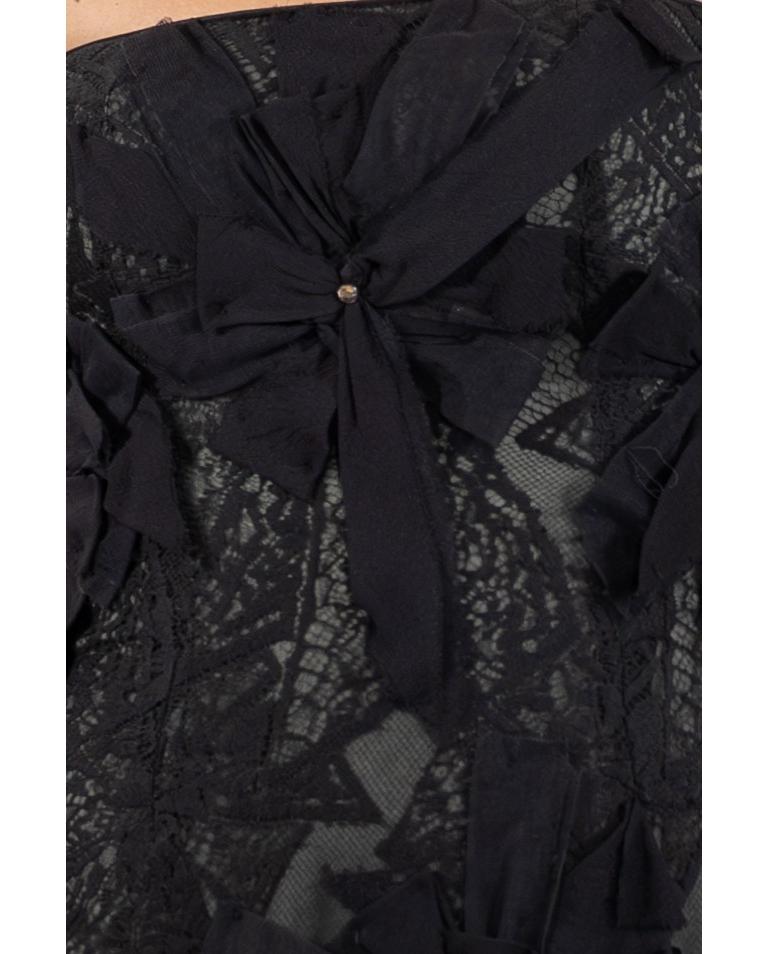 1990S Black Silk Lace Strapless Gown With Bow For Sale 7