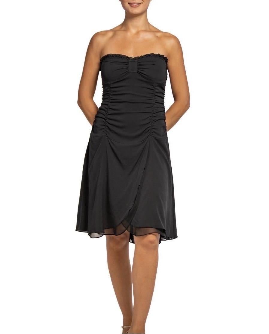 1990S Black Silk & Lycra Chiffon Strapless Dress In Excellent Condition For Sale In New York, NY