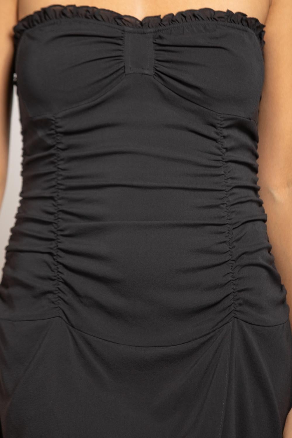 1990S Black Silk & Lycra Chiffon Strapless Dress For Sale 6