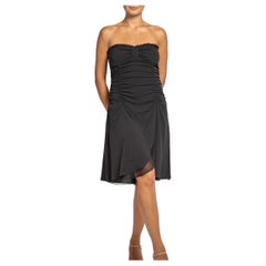 1990S Black Silk & Lycra Chiffon Strapless Dress