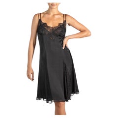 Vintage 1990S Black Slinky Silk Lace Under Wire Slip Dress
