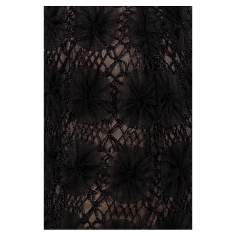1990S Black Tulle Floral Ribbon-Work Lace Long Line Gown For Sale 6