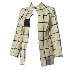 1990S Black & White Hand Printed Wool Blend Geometric Deconstructed Minimalist