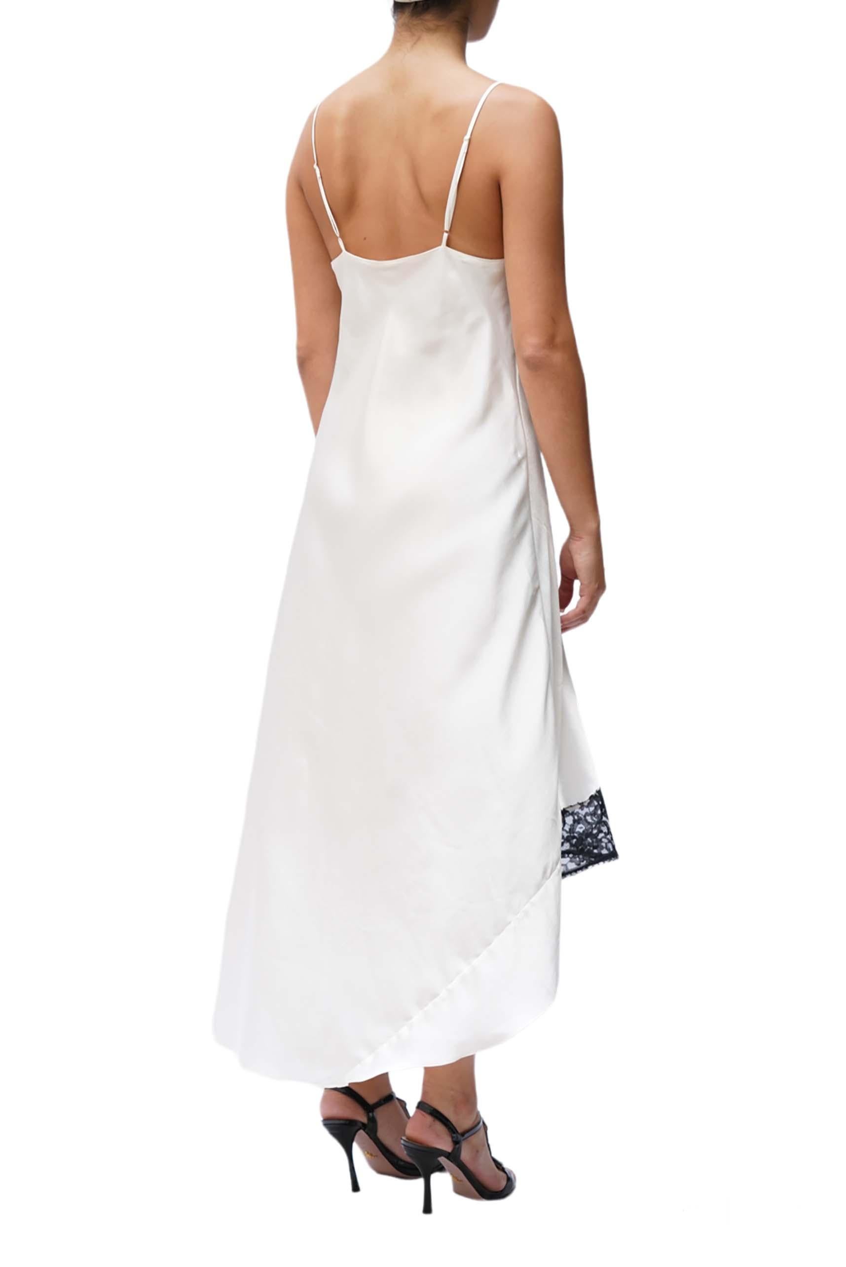 1990S Black & White Slinky Silk Lace Trim Long Slip Dress In Excellent Condition In New York, NY