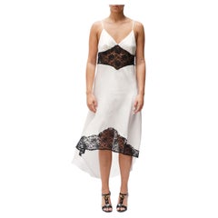 Vintage 1990S Black & White Slinky Silk Lace Trim Long Slip Dress