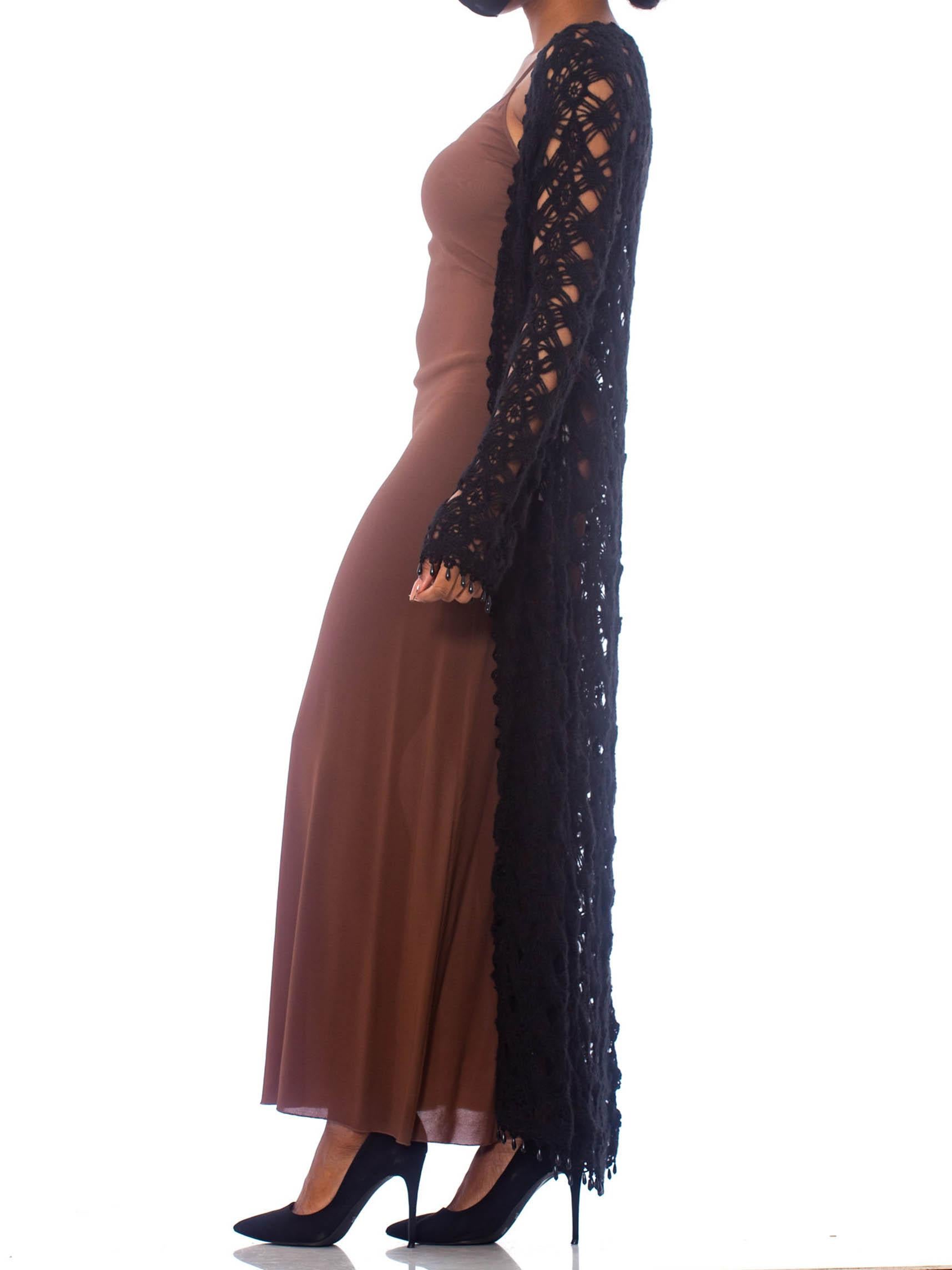 1990S Black Wool Blend Crochet Maxi Duster With Beads 2