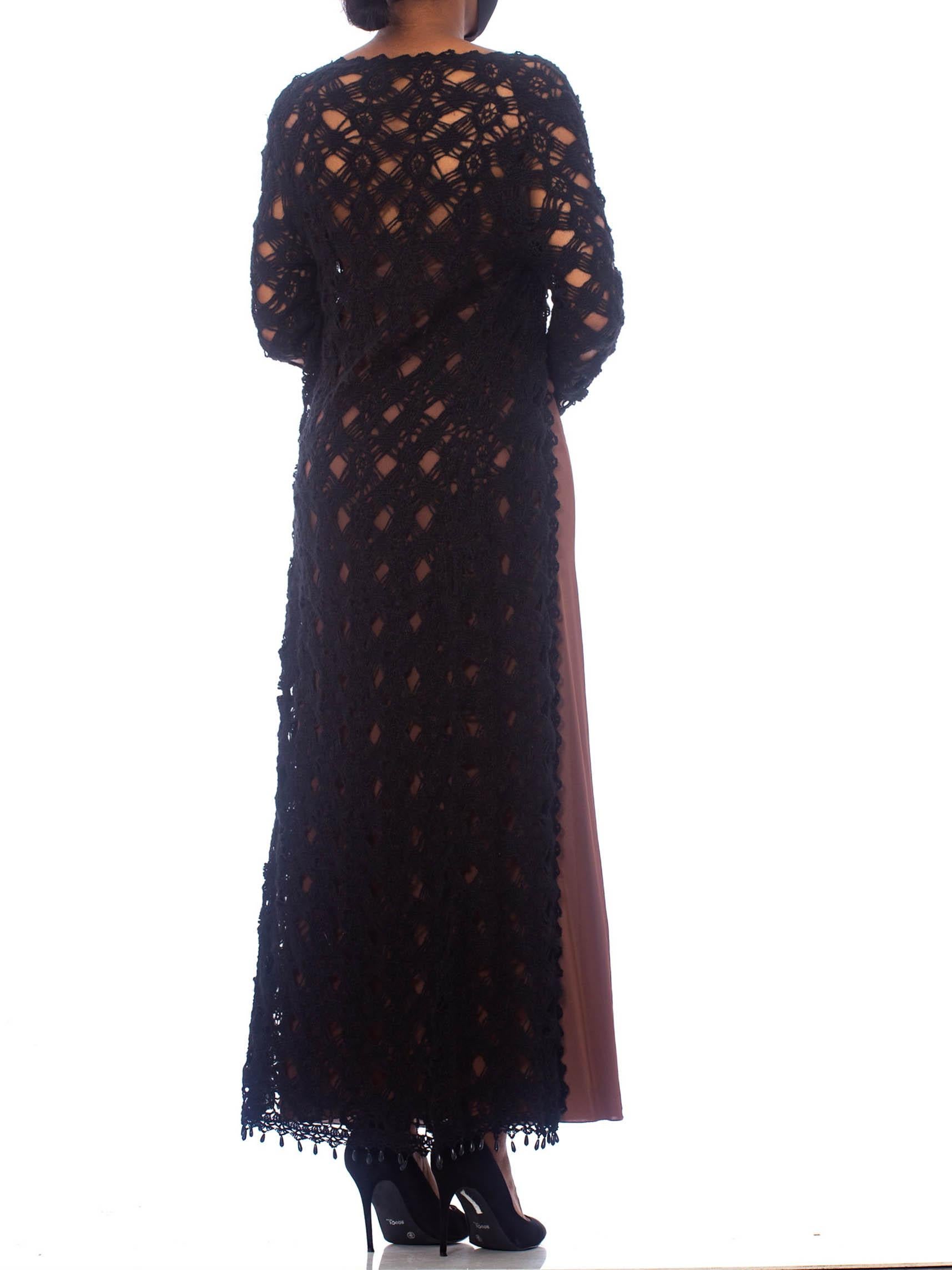 1990S Black Wool Blend Crochet Maxi Duster With Beads 3