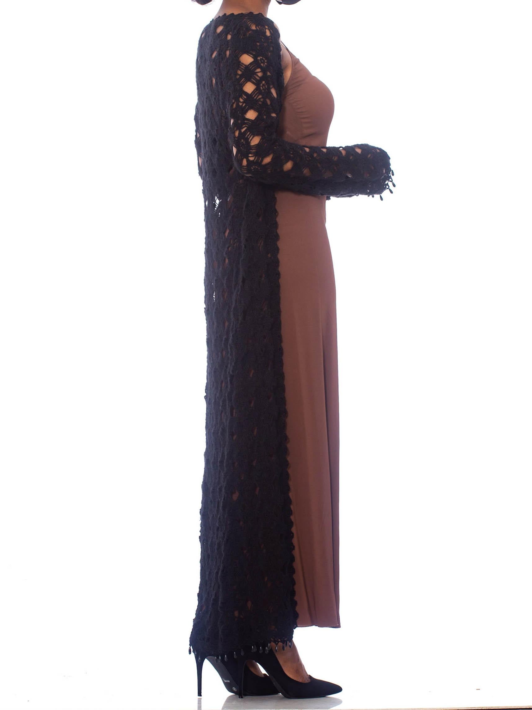 1990S Black Wool Blend Crochet Maxi Duster With Beads 5