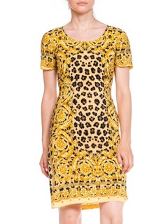 Gianni Versace - Robe en crêpe de Chine de soie imprimée écharpe léopard baroque, style années 1990