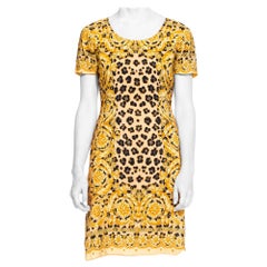 1990S GIANNI VERSACE Style Silk Crepe De Chine Leopard Baroque Scarf Print Dress