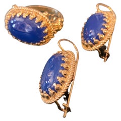1990s Blue Agate and Bronze Italian Ring and Earrings by Anomia