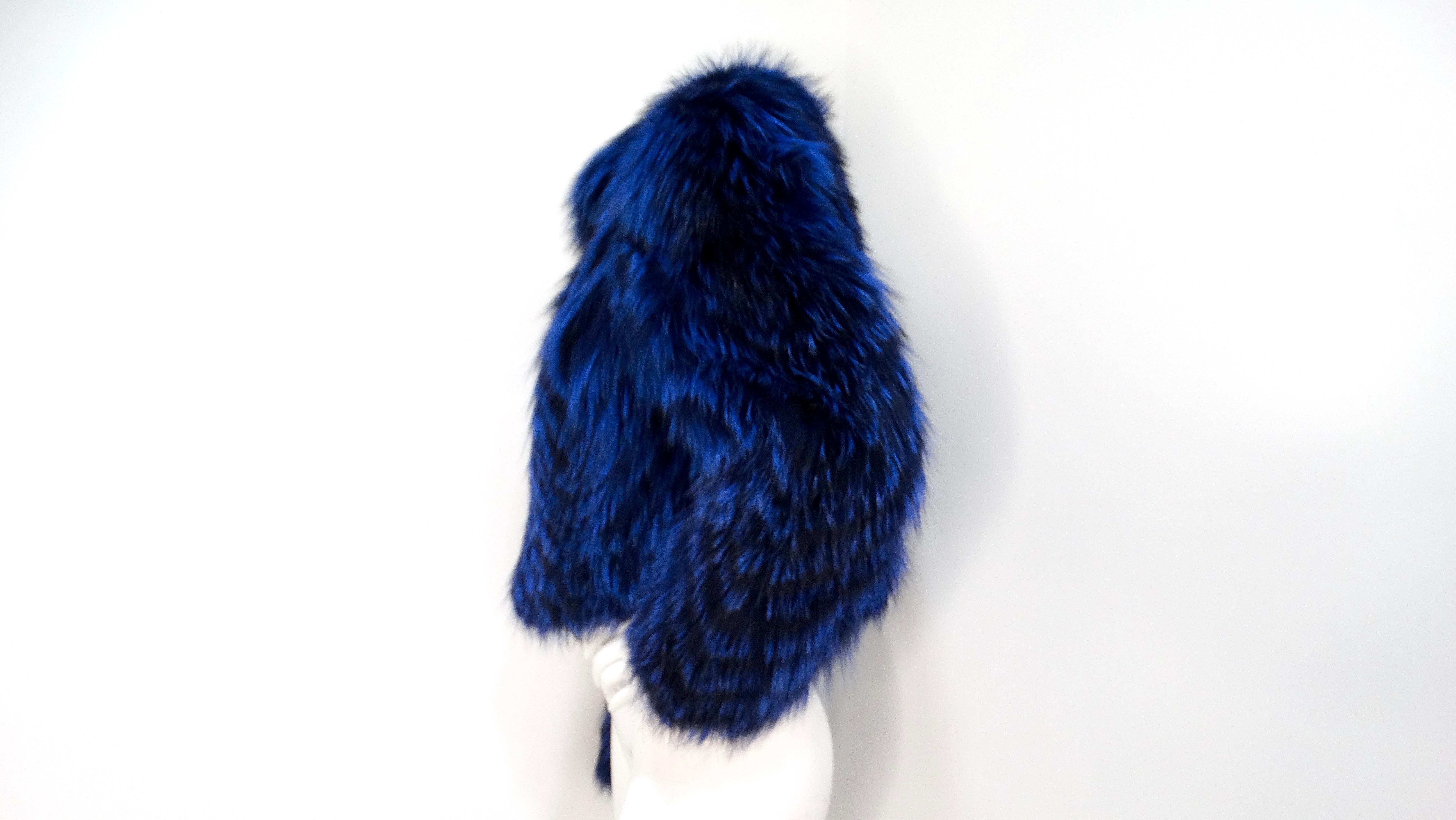 1990s Blue & Black Fox Fur Cropped Jacket In Good Condition In Scottsdale, AZ