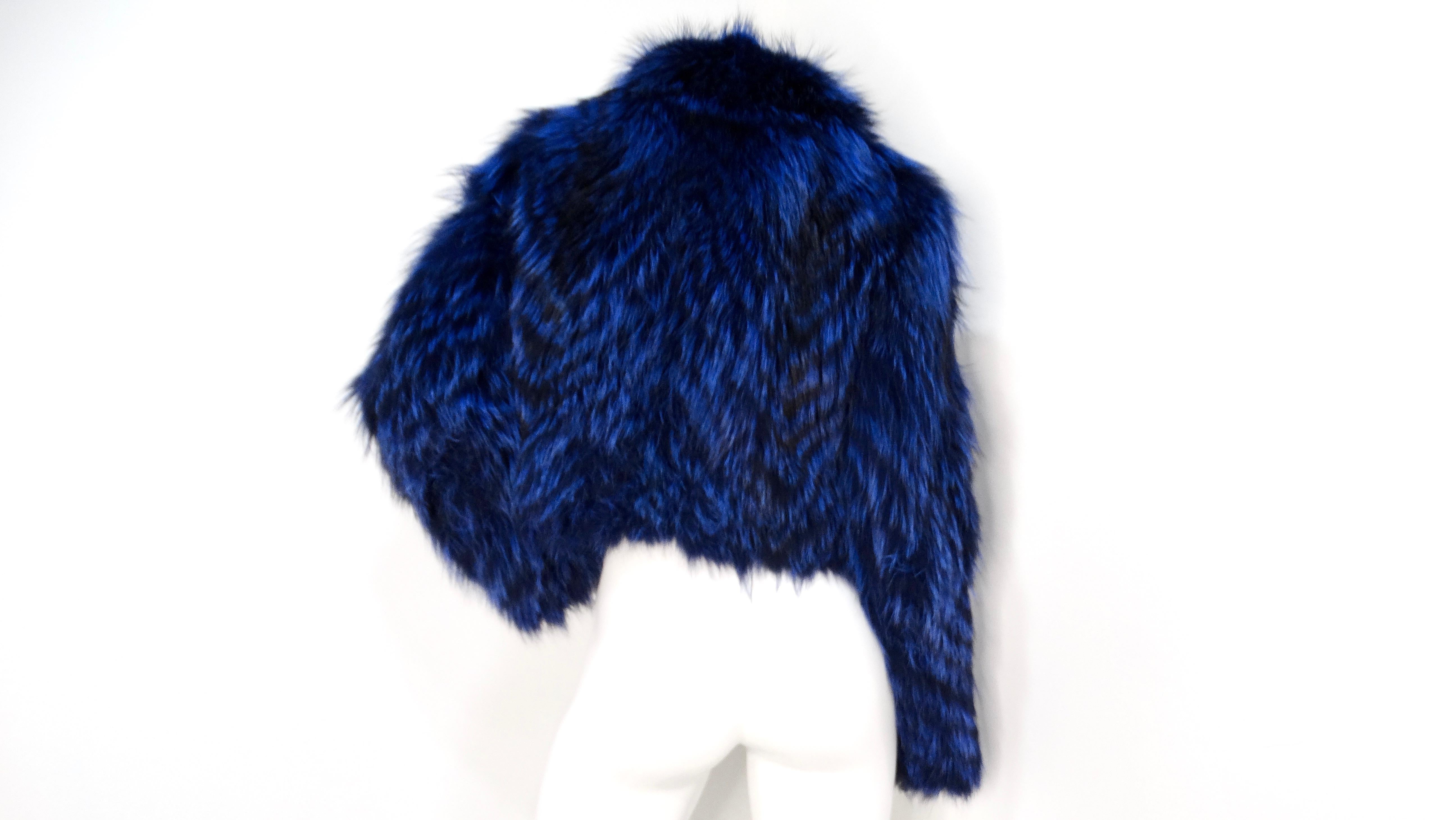 Women's 1990s Blue & Black Fox Fur Cropped Jacket