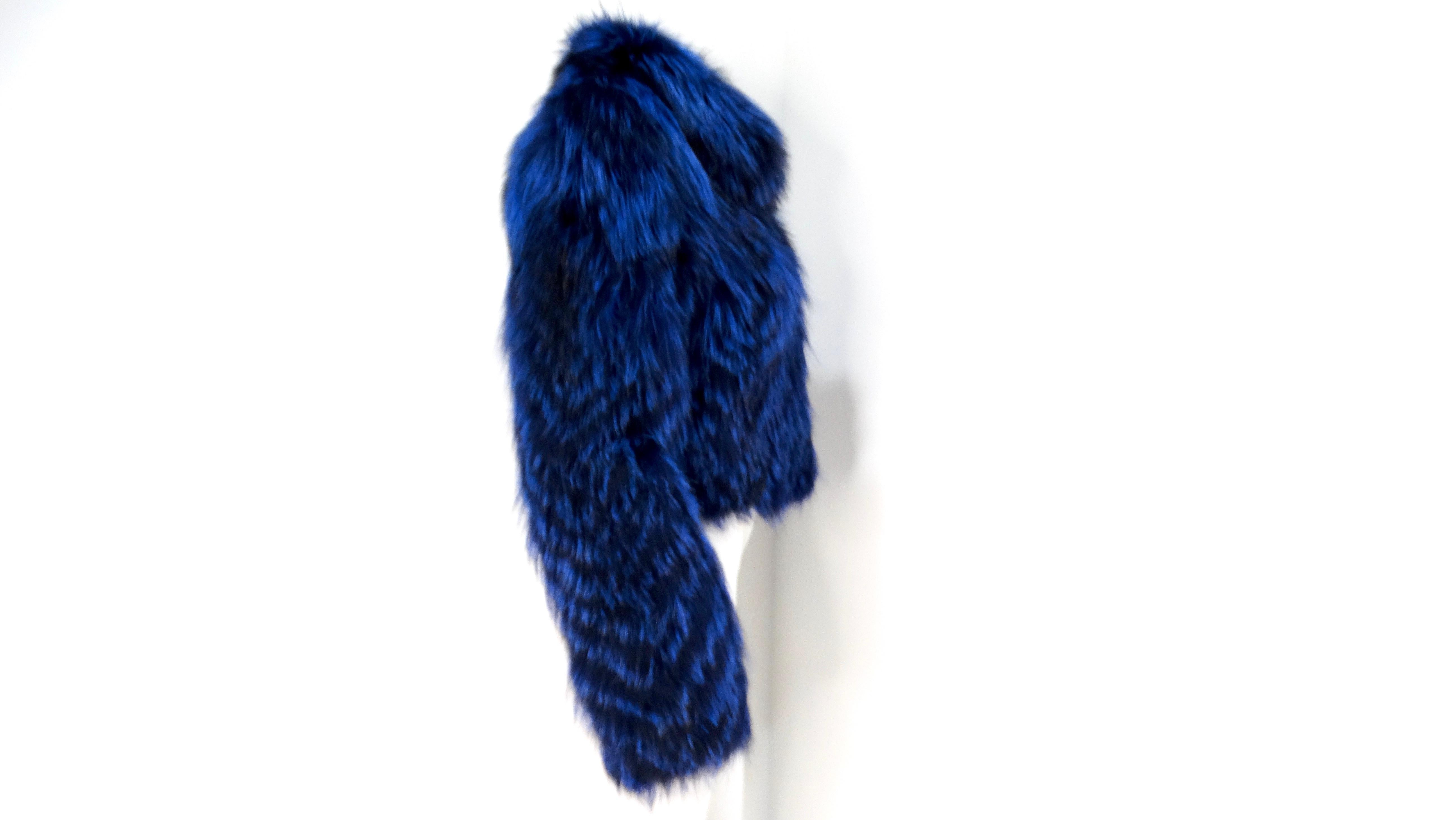 1990s Blue & Black Fox Fur Cropped Jacket 1