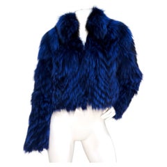 1990s Blue & Black Fox Fur Cropped Jacket