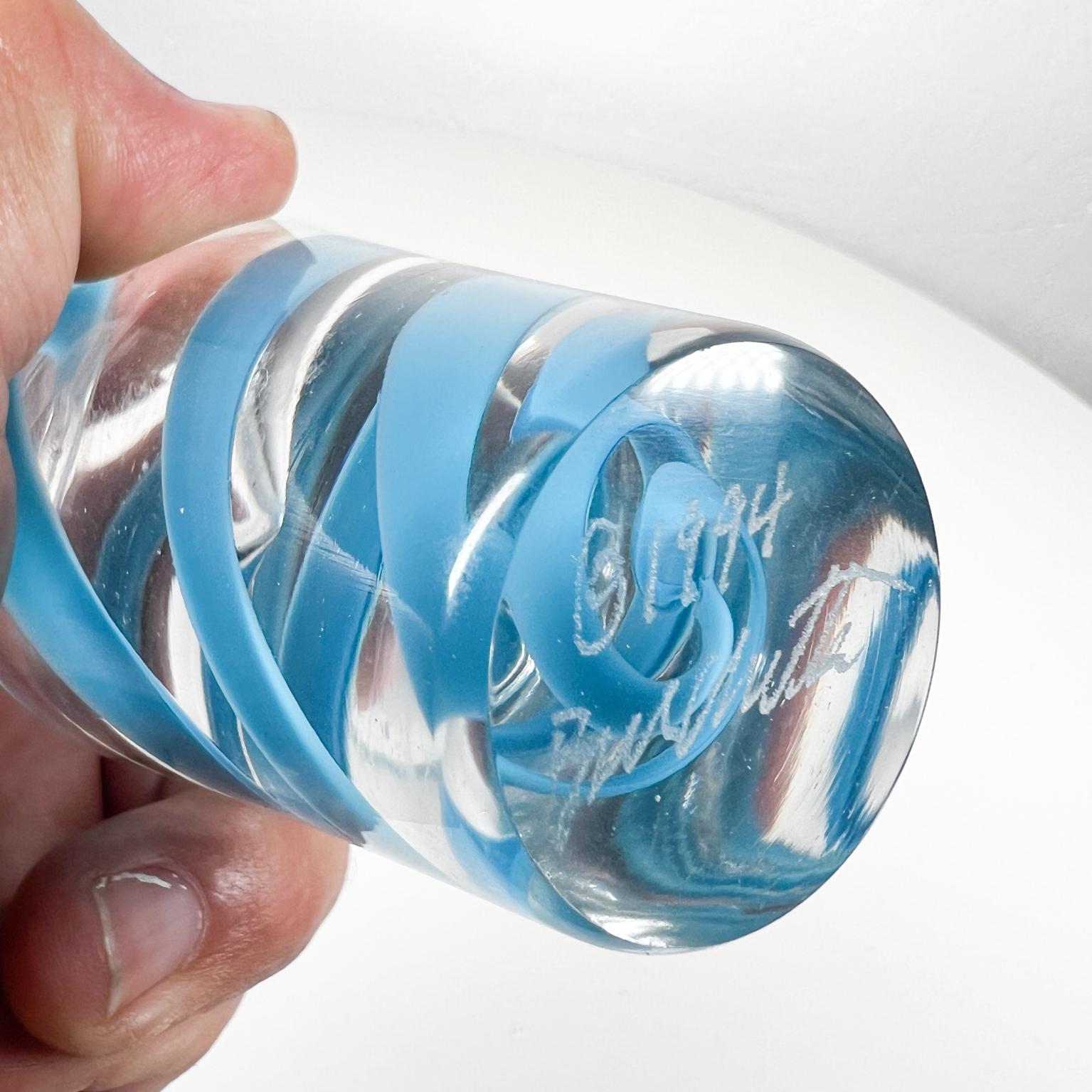 1990s Blue Ribbon Italian Art Glass Murano Swirl Vase signed For Sale 5
