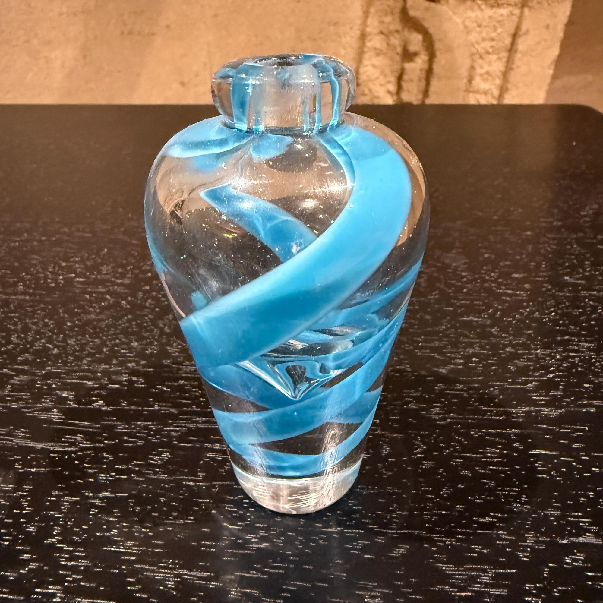 1990s Blue Ribbon Italian Art Glass Murano Swirl Vase signed John Burchetta For Sale 8